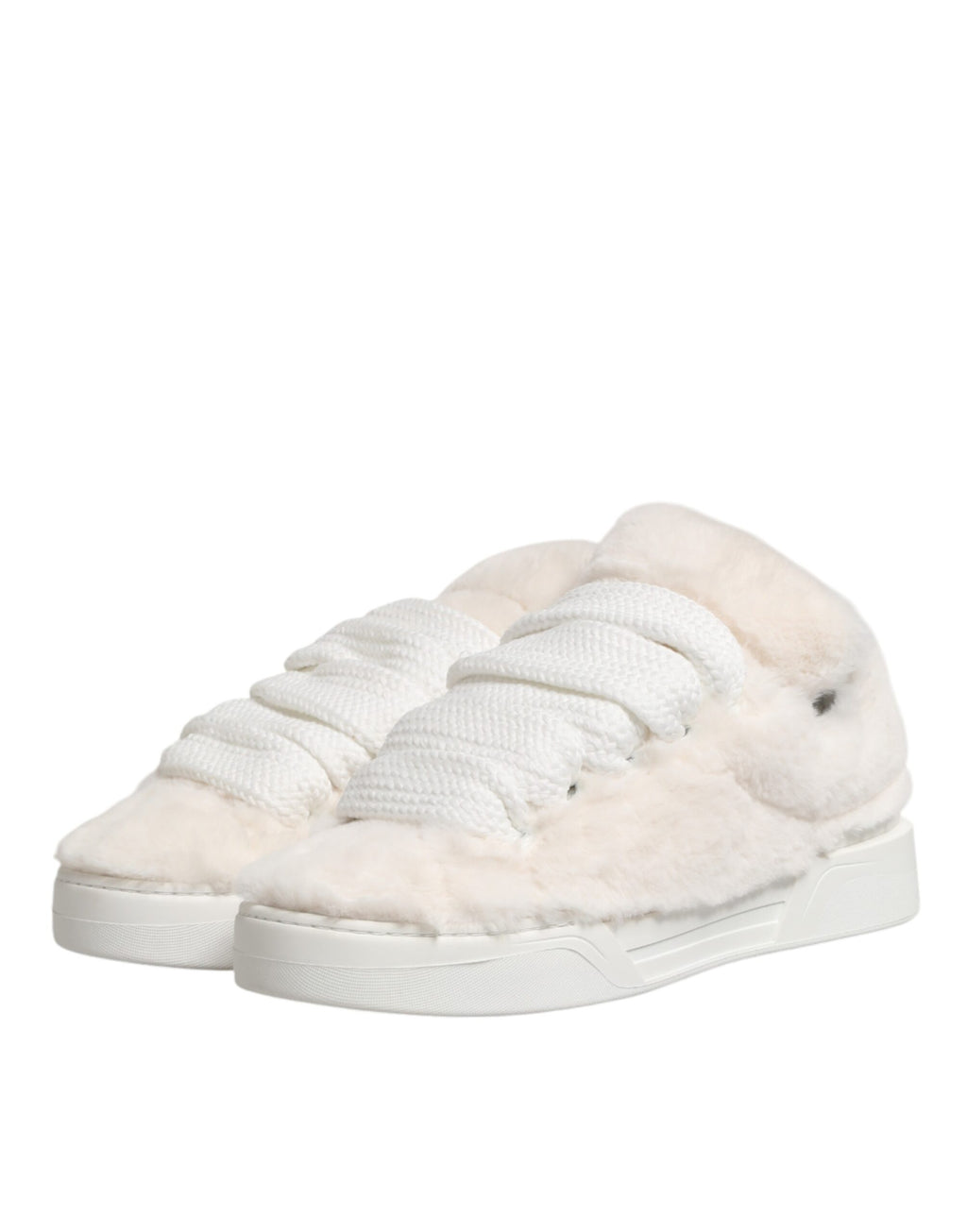 Dolce & Gabbana White Shearling Fur Bianco Low-Top Sneakers Shoes