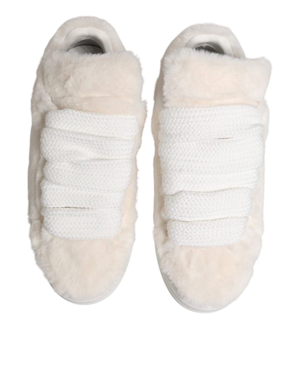 Dolce & Gabbana White Shearling Fur Bianco Low-Top Sneakers Shoes