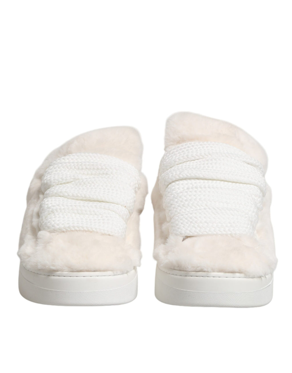 Dolce & Gabbana White Shearling Fur Bianco Low-Top Sneakers Shoes