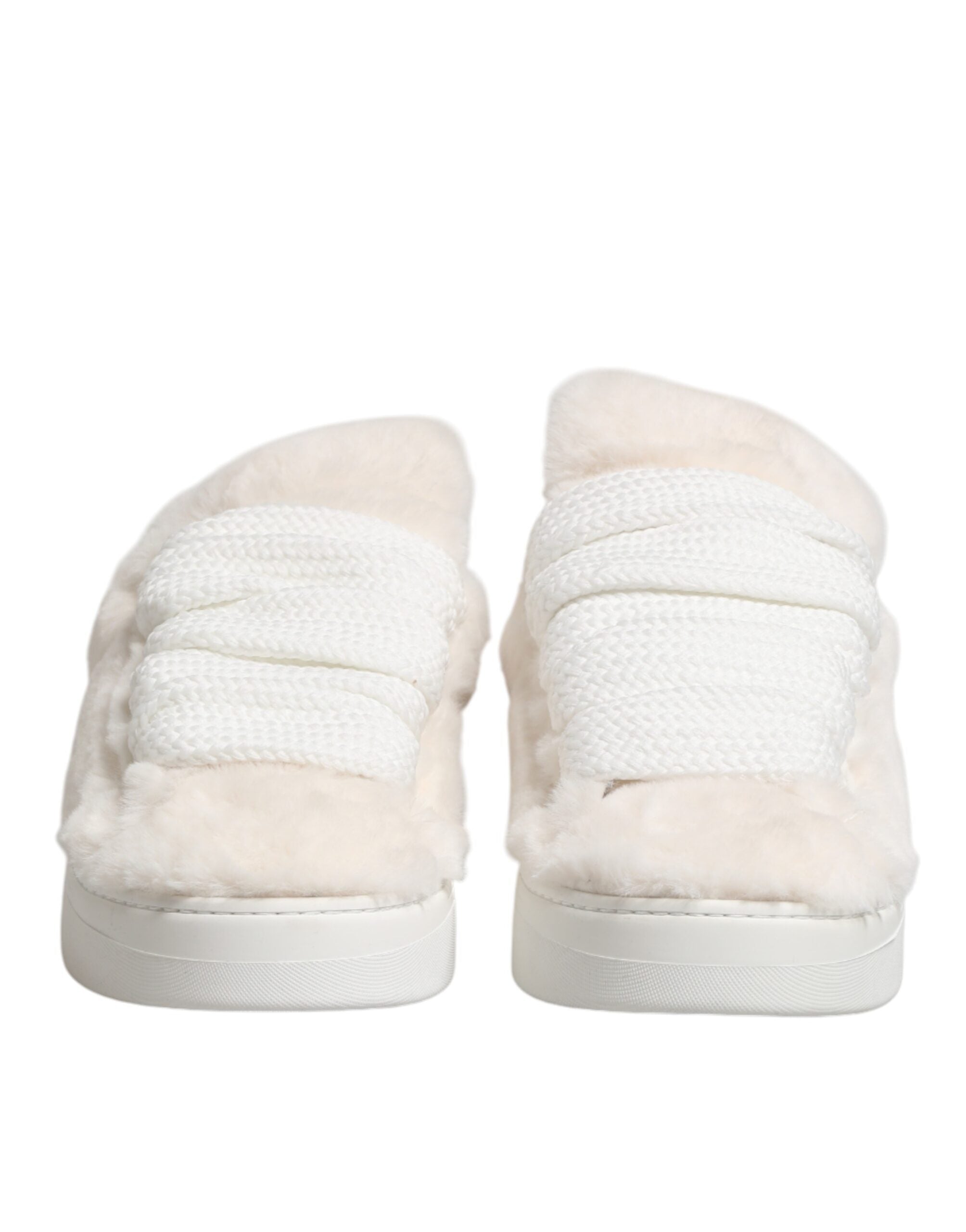 Dolce & Gabbana White Shearling Fur Bianco Low-Top Sneakers Shoes
