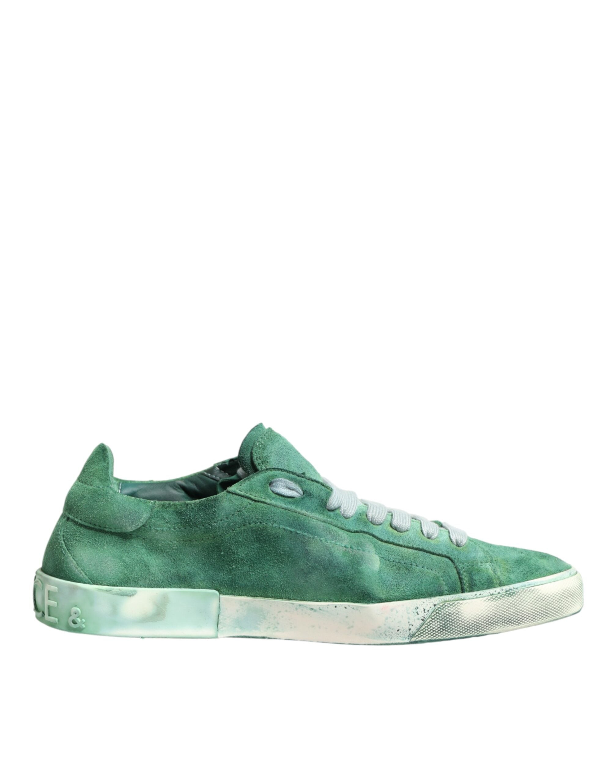 Dolce & Gabbana Green Suede Sneakers with DG Logo Sole, Low-Top
