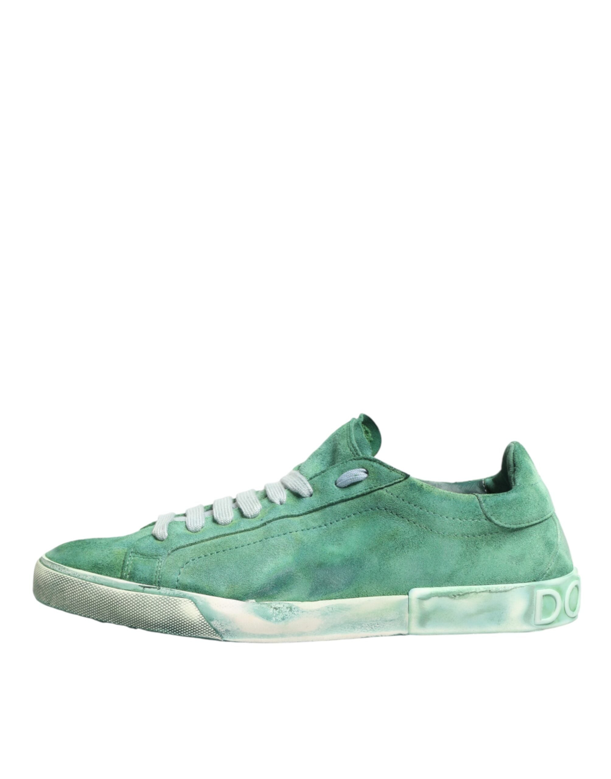Dolce & Gabbana Green Suede Sneakers with DG Logo Sole, Low-Top