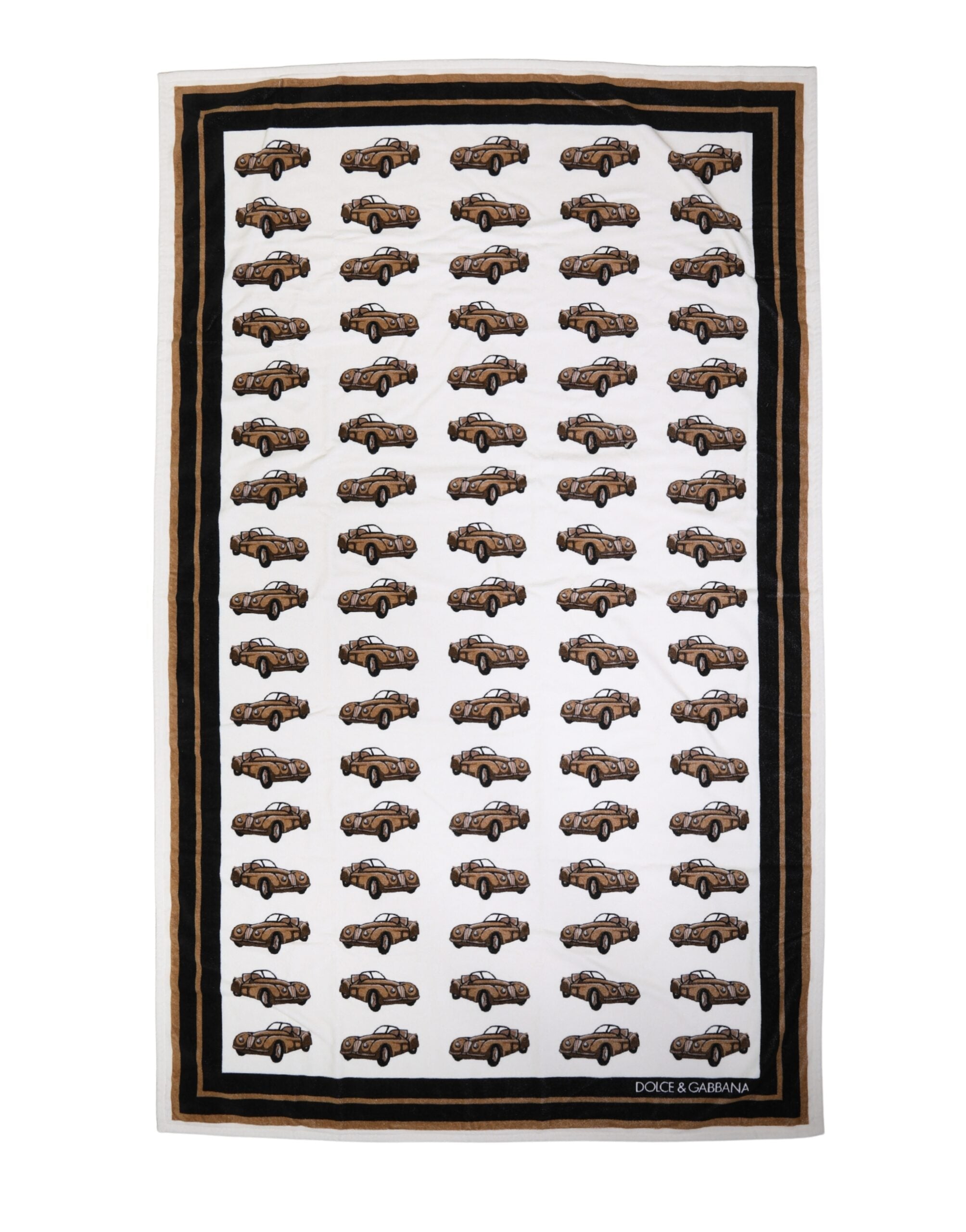 Dolce & Gabbana Beach Towel White Cotton Car Graphic Print 115cm x 180cm