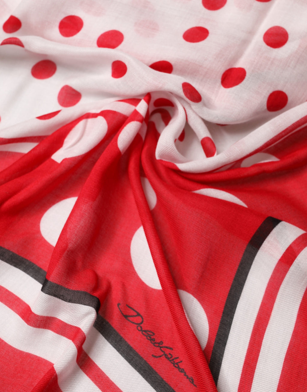 Dolce & Gabbana Red Foulard with Polka Dot Print, 130cm x 130cm