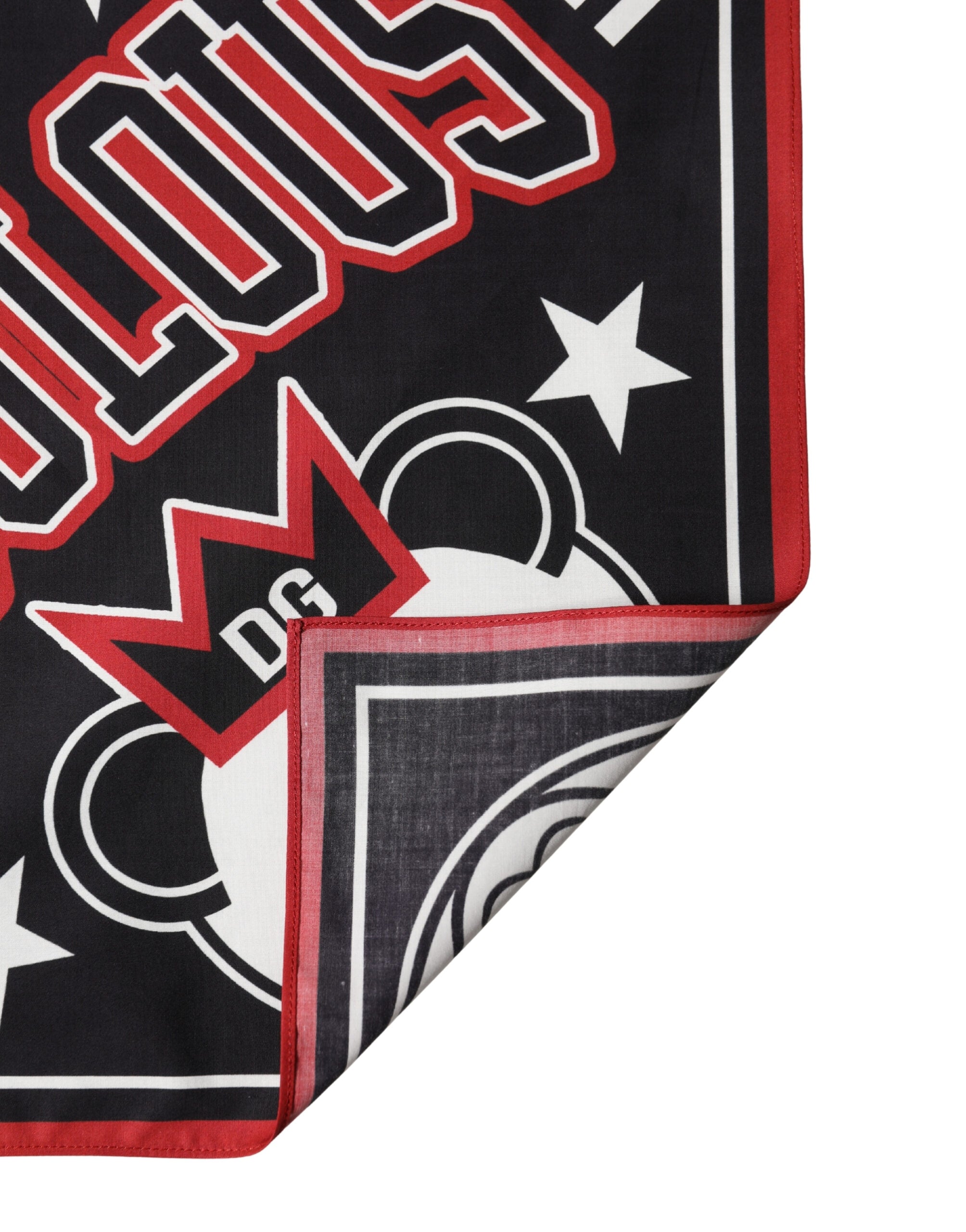 Dolce & Gabbana Black Red Panda Silk Scarf in Cotton, 50.5cm x 50cm