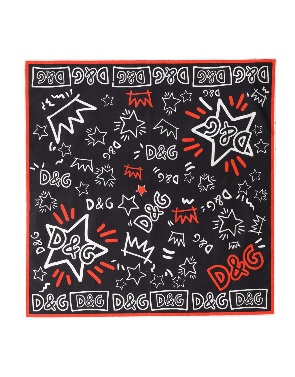 Dolce & Gabbana Black, White and Red DG Crown Cotton Foulard Scarf 47cm x 46cm