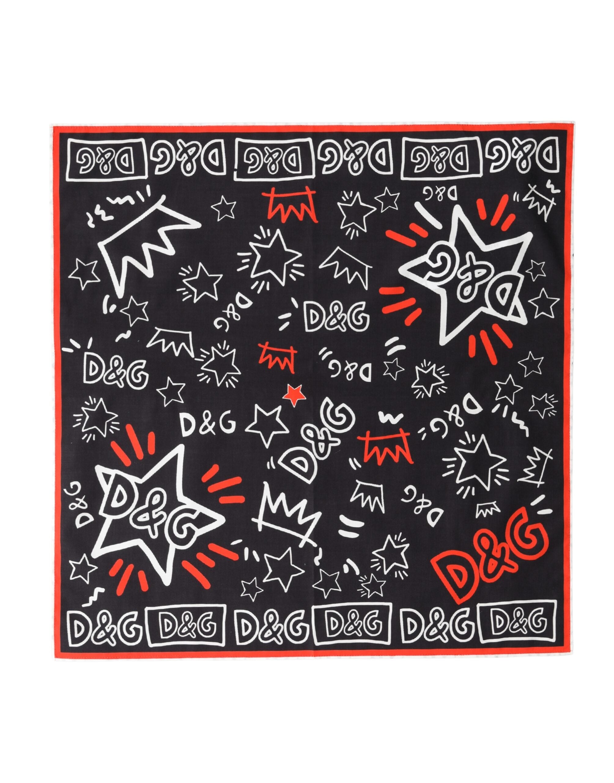 Dolce & Gabbana Black, White and Red DG Crown Cotton Foulard Scarf 47cm x 46cm