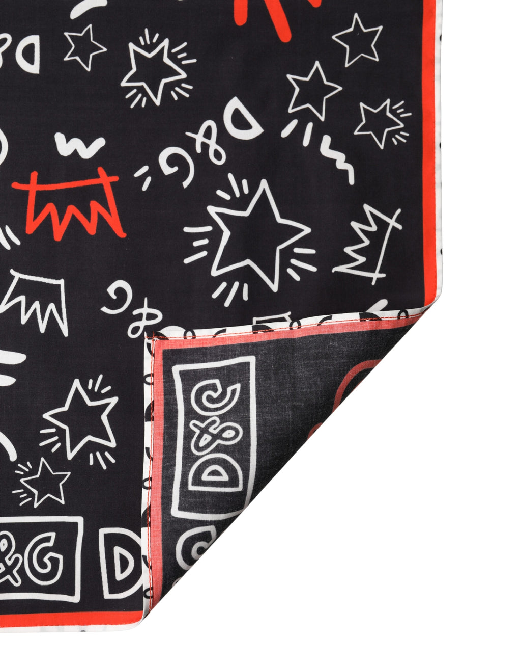 Dolce & Gabbana Black, White and Red DG Crown Cotton Foulard Scarf 47cm x 46cm