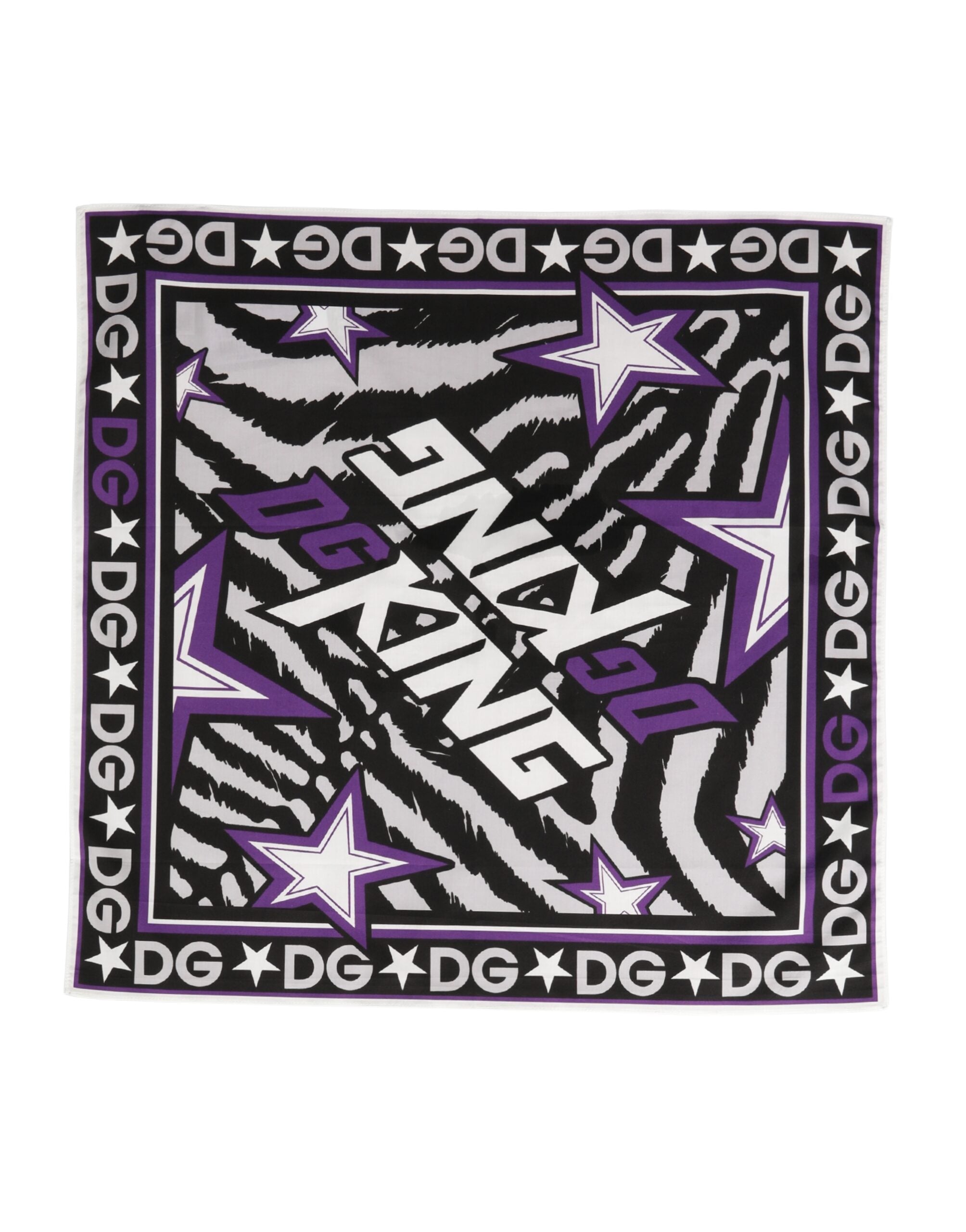 Dolce & Gabbana Schwarzer Lila DG King Baumwoll-Foulard Schal 51cm x 49,5cm