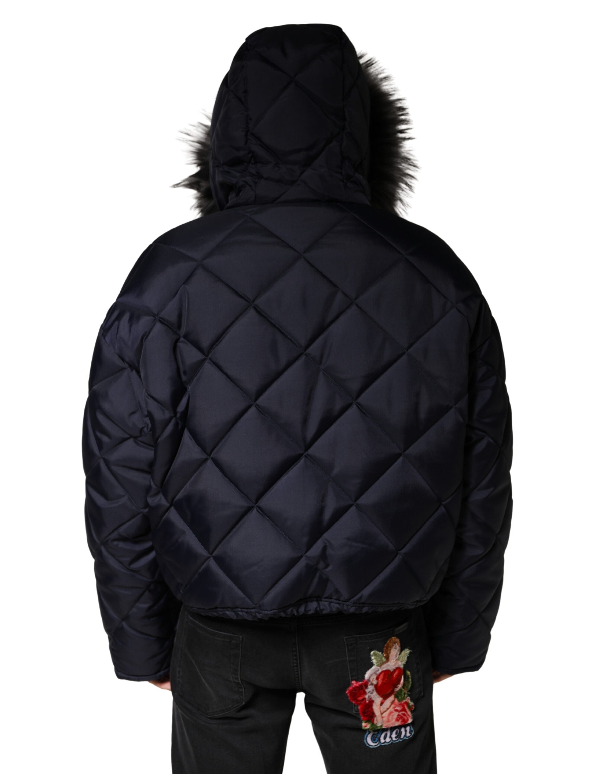 Dolce & Gabbana Black Quilted Lambskin Hooded Jacket