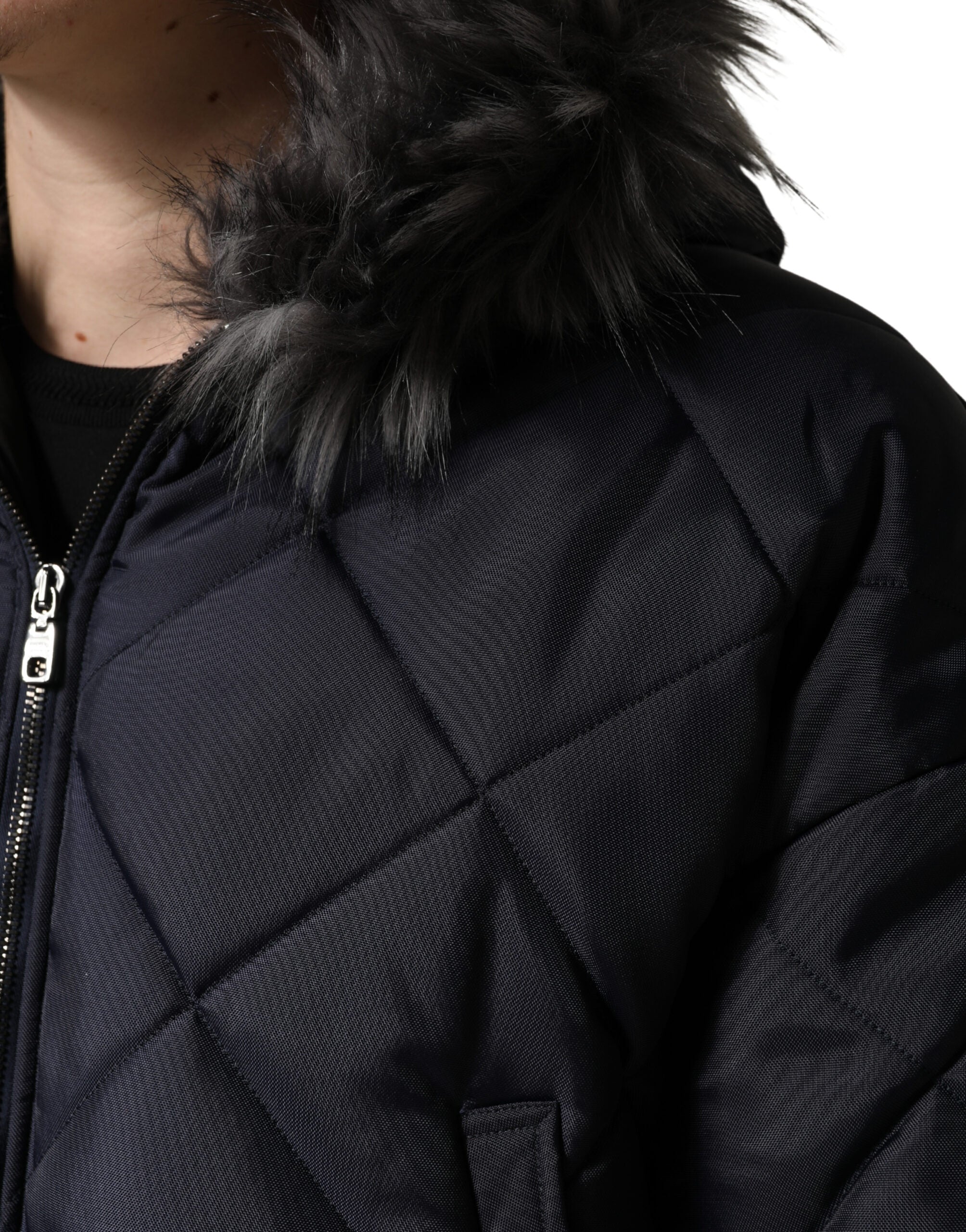 Dolce & Gabbana Black Quilted Lambskin Hooded Jacket