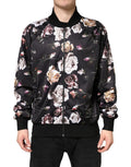 Dolce & Gabbana Schwarze Bomberjacke aus Polyester mit Blumenprint und durchgehendem Reißverschluss