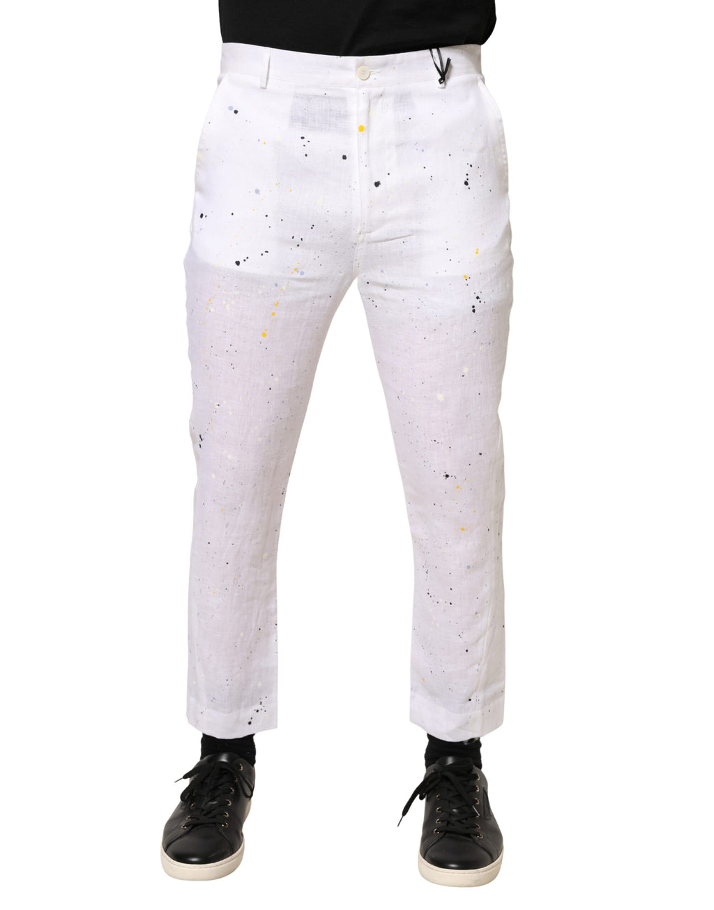 Daniele Alessandrini Weiße Skinny Fit Hose mit Farbklecks-Print