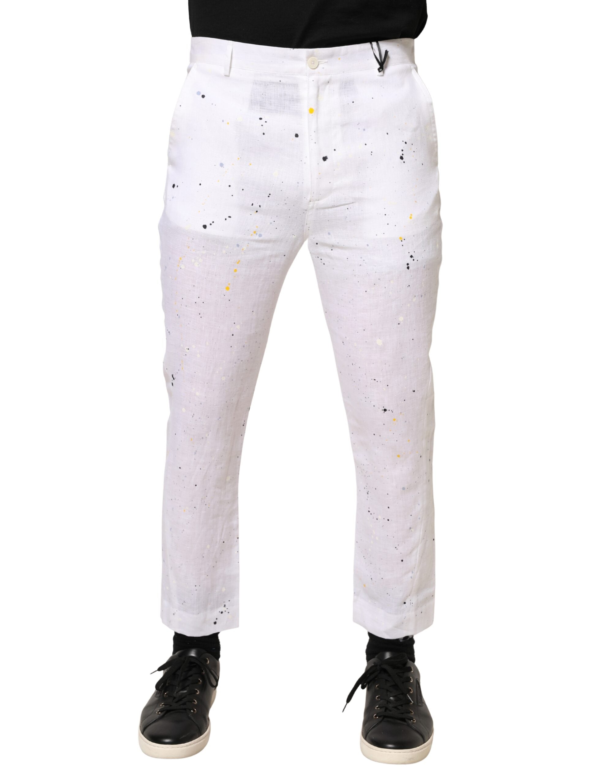 Daniele Alessandrini Weiße Skinny Fit Hose mit Farbklecks-Print
