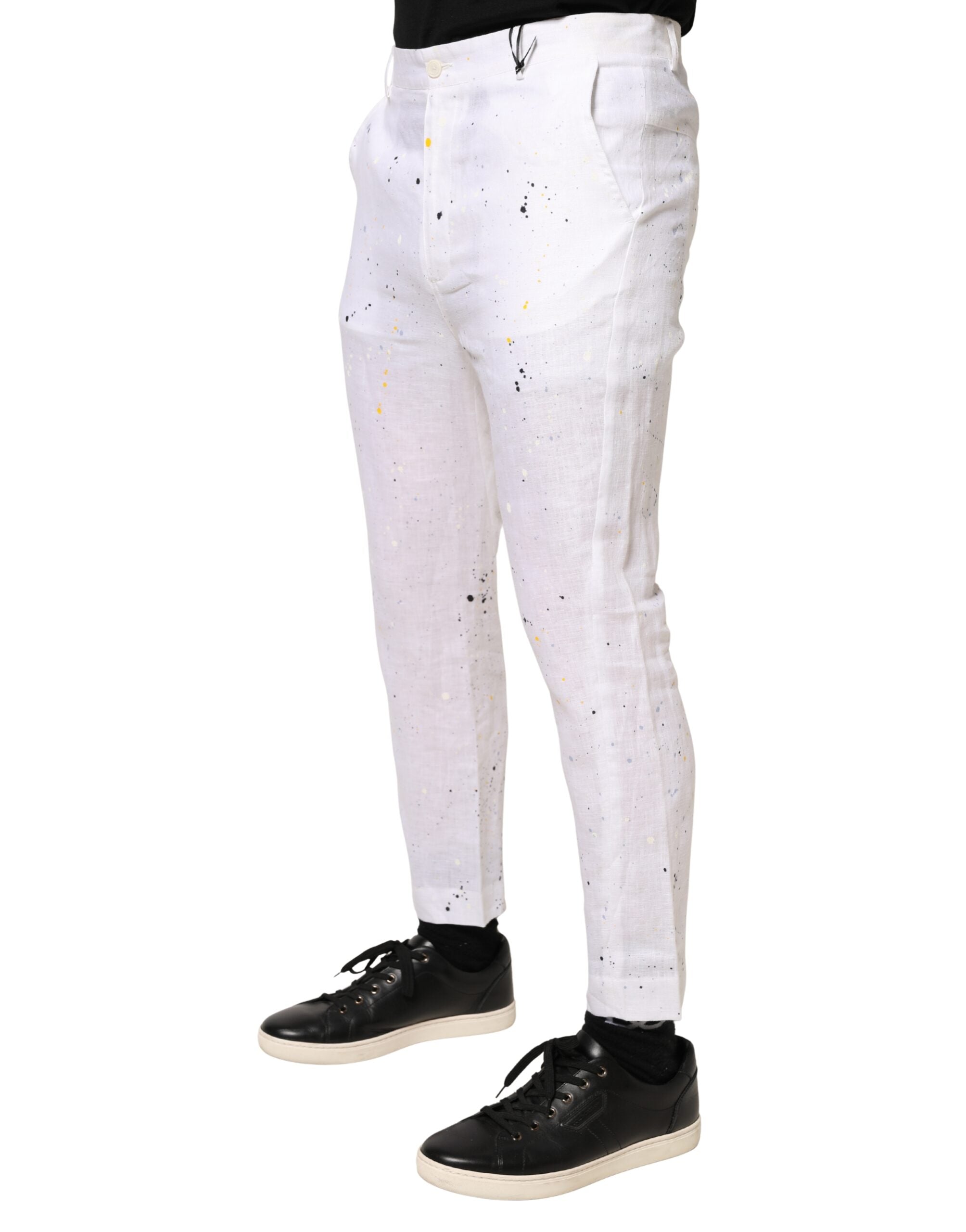 Daniele Alessandrini Weiße Skinny Fit Hose mit Farbklecks-Print
