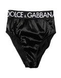 Dolce & Gabbana Women's Black High-Waisted Logo Satin Briefs