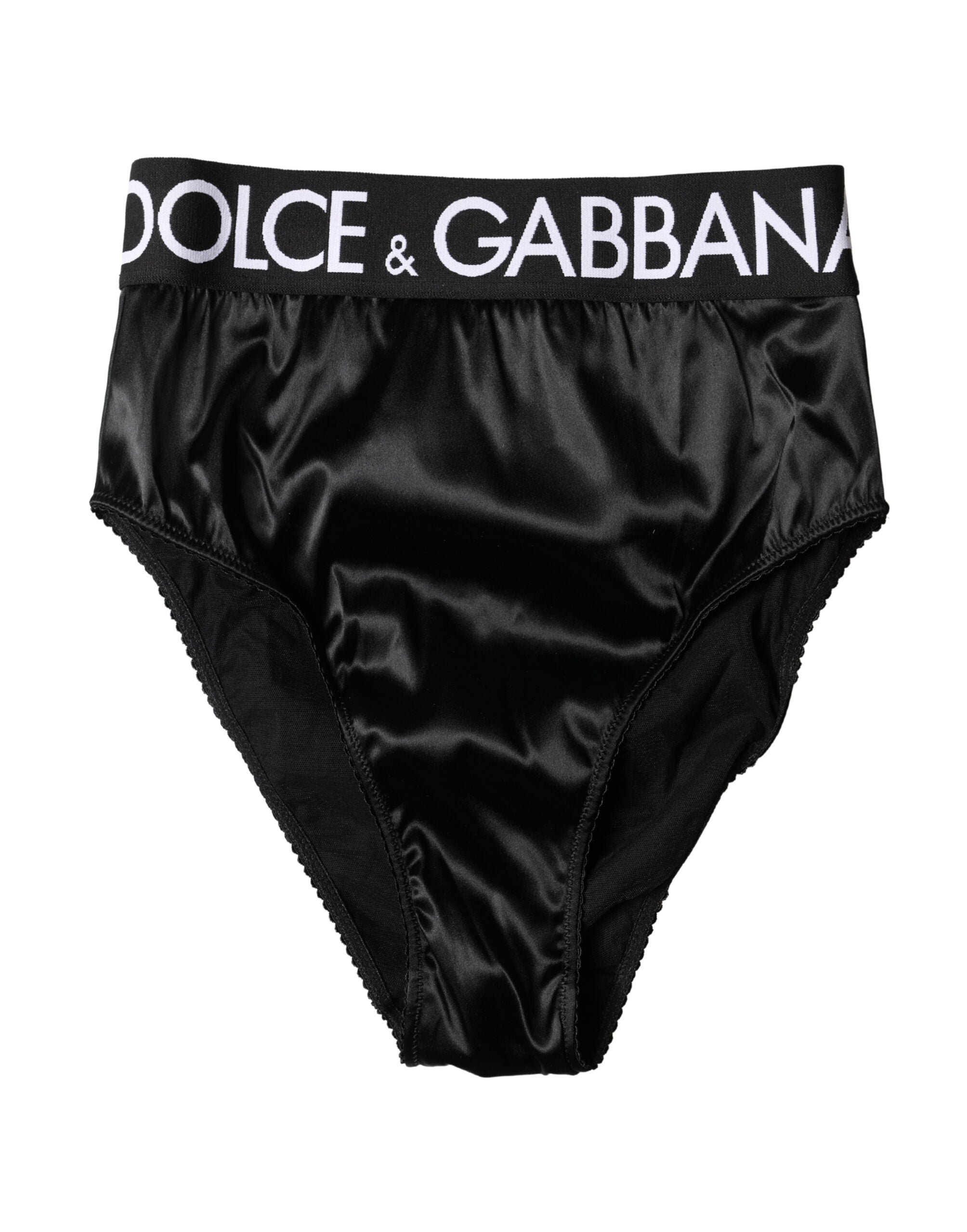 Dolce & Gabbana Women's Black High-Waisted Logo Satin Briefs