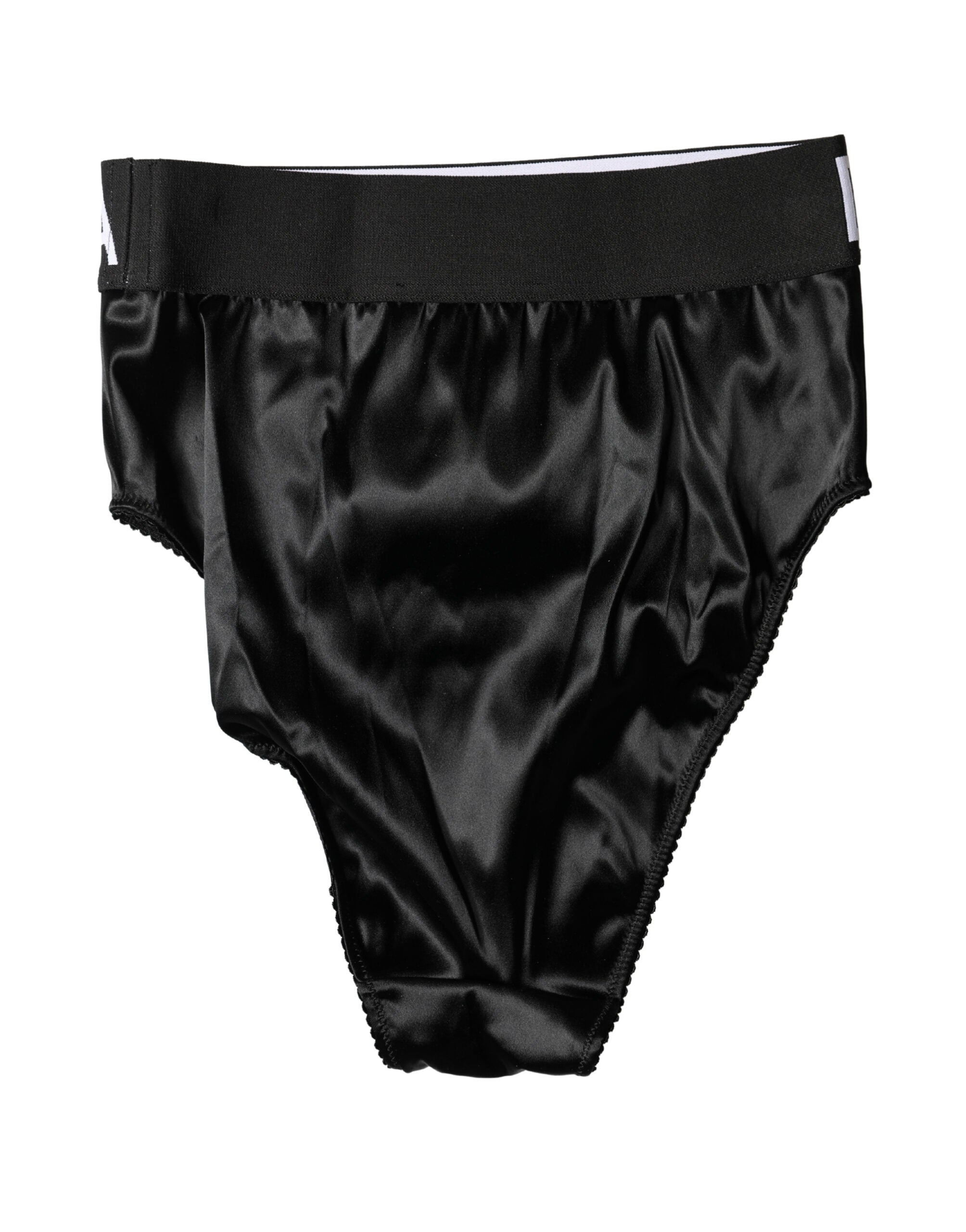Dolce & Gabbana Women's Black High-Waisted Logo Satin Briefs