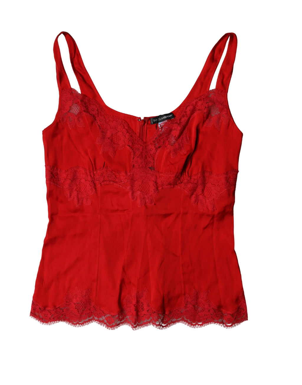 Dolce & Gabbana Red Silk Floral Lace Camisole