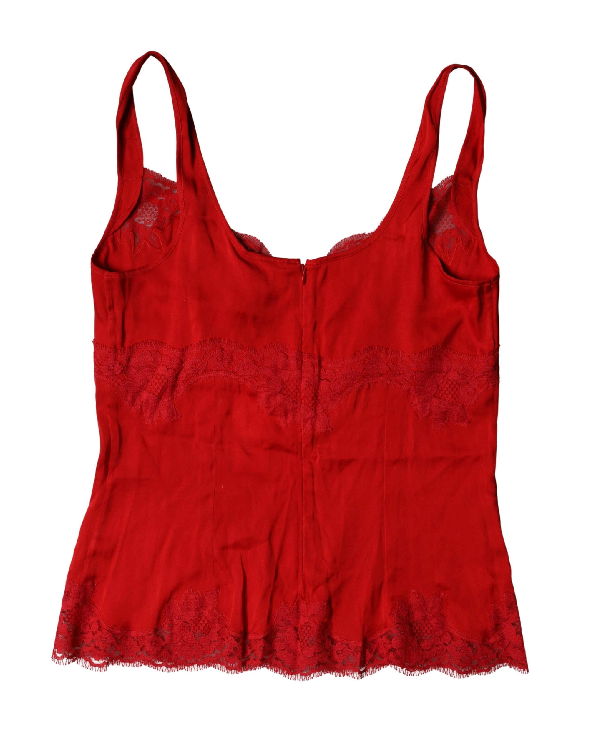 Dolce & Gabbana Red Silk Floral Lace Camisole