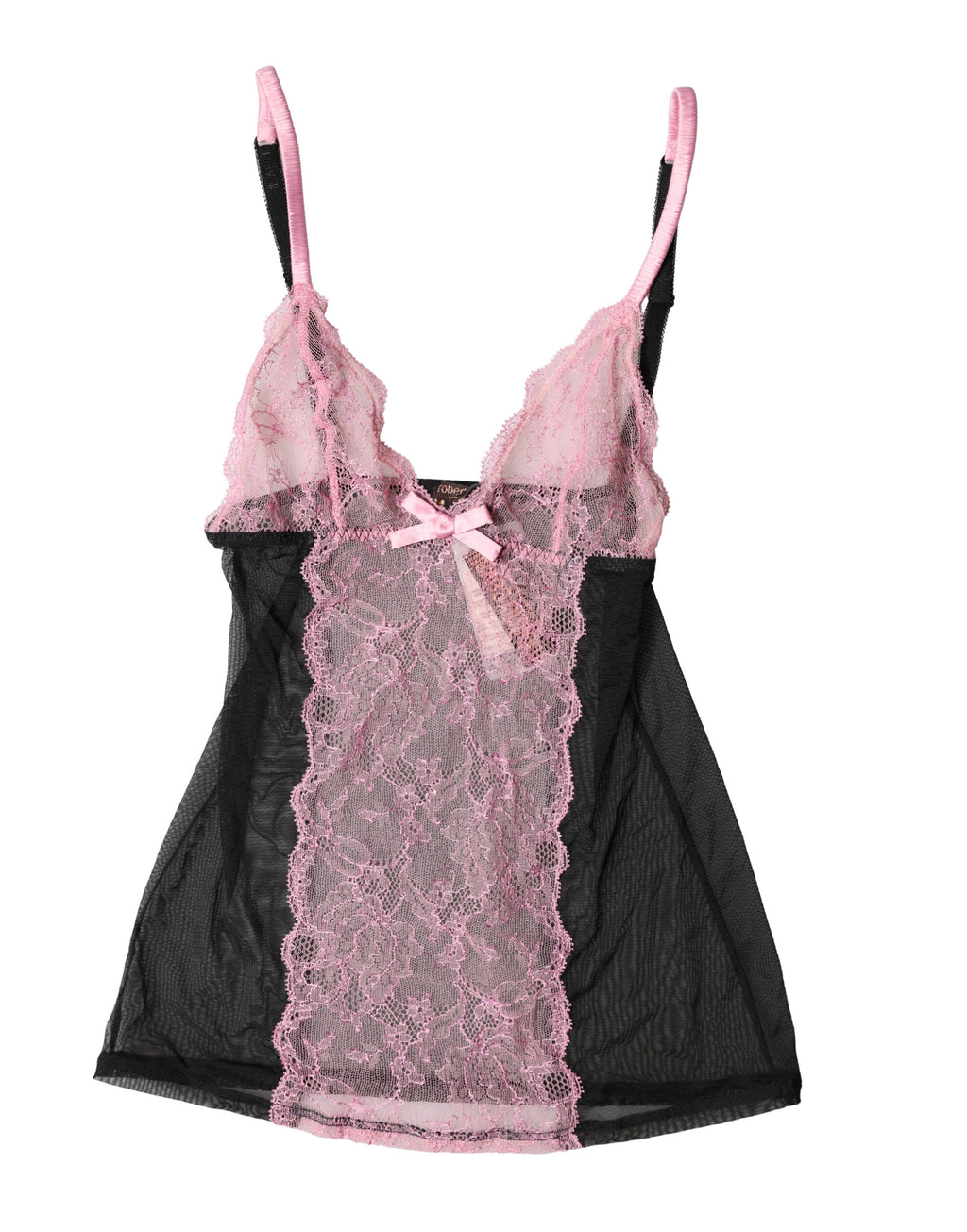 Roberto Cavalli Black Lingerie Top with Pink Floral Lace