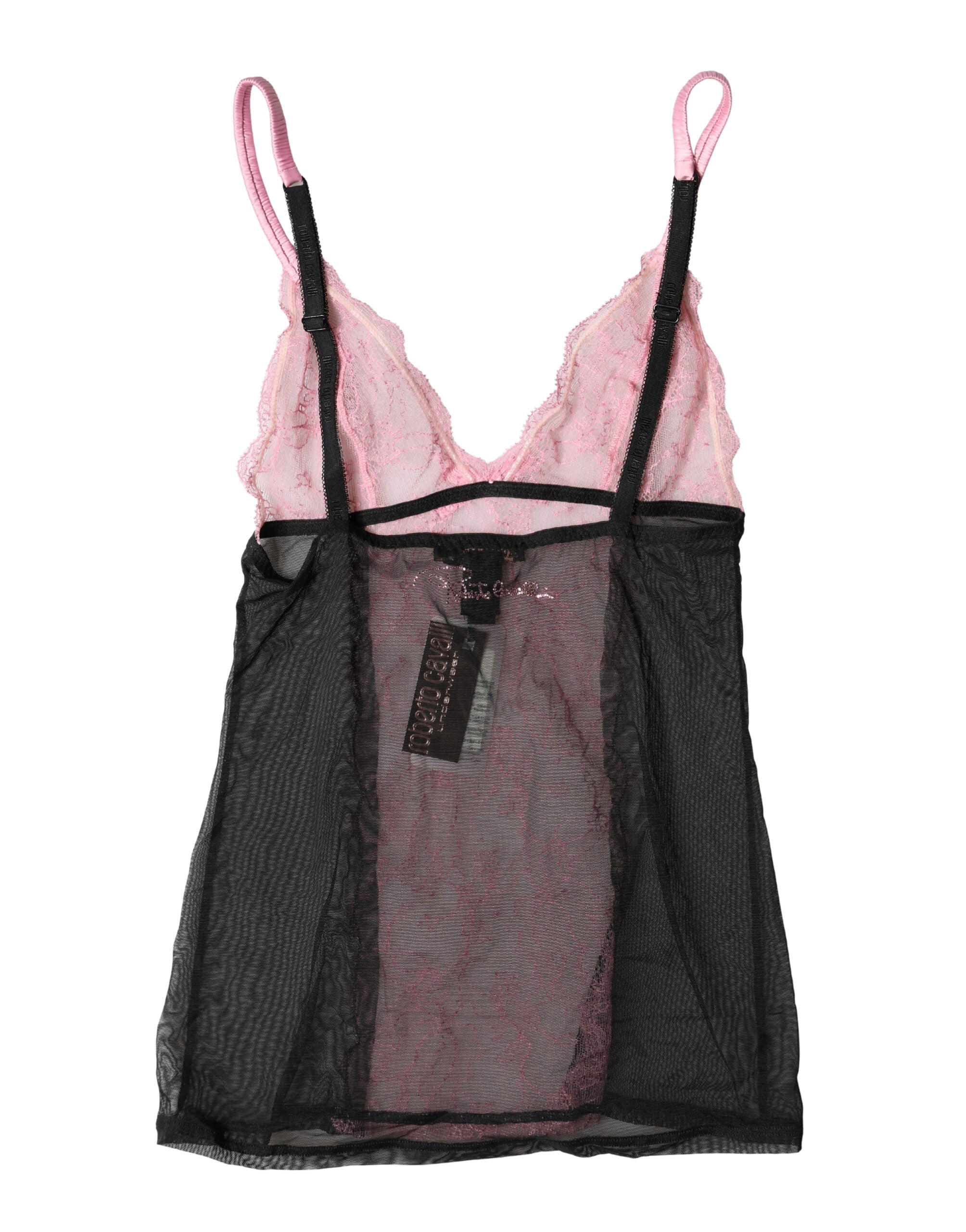 Roberto Cavalli Black Lingerie Top with Pink Floral Lace