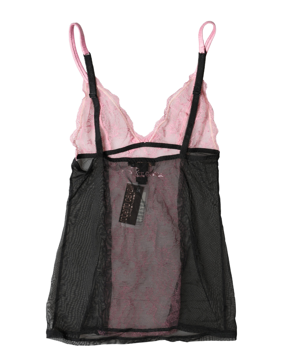 Roberto Cavalli Schwarzes Dessous-Top mit rosa Blumen-Spitze