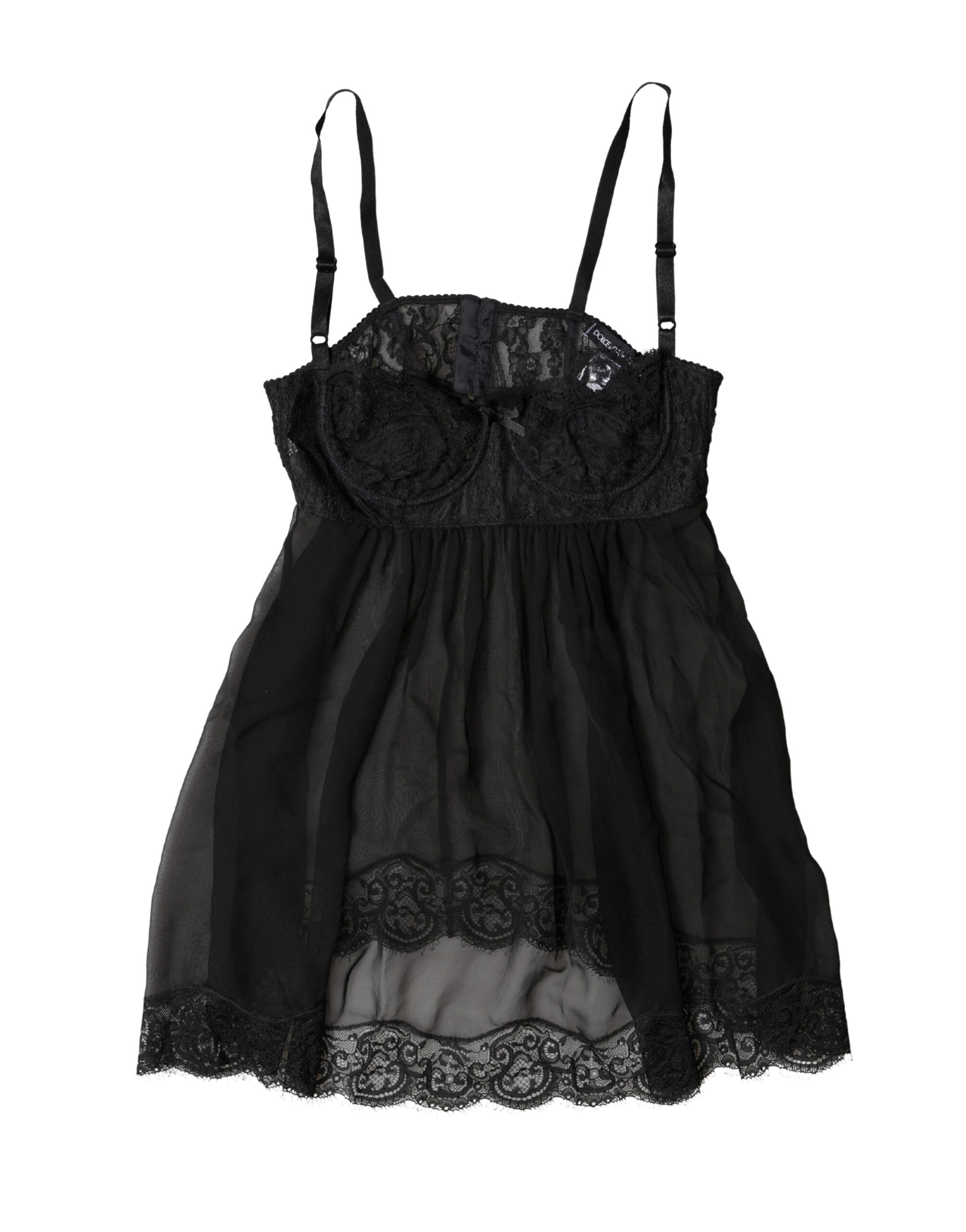 Dolce & Gabbana Black Silk Floral Lace Lingerie Top