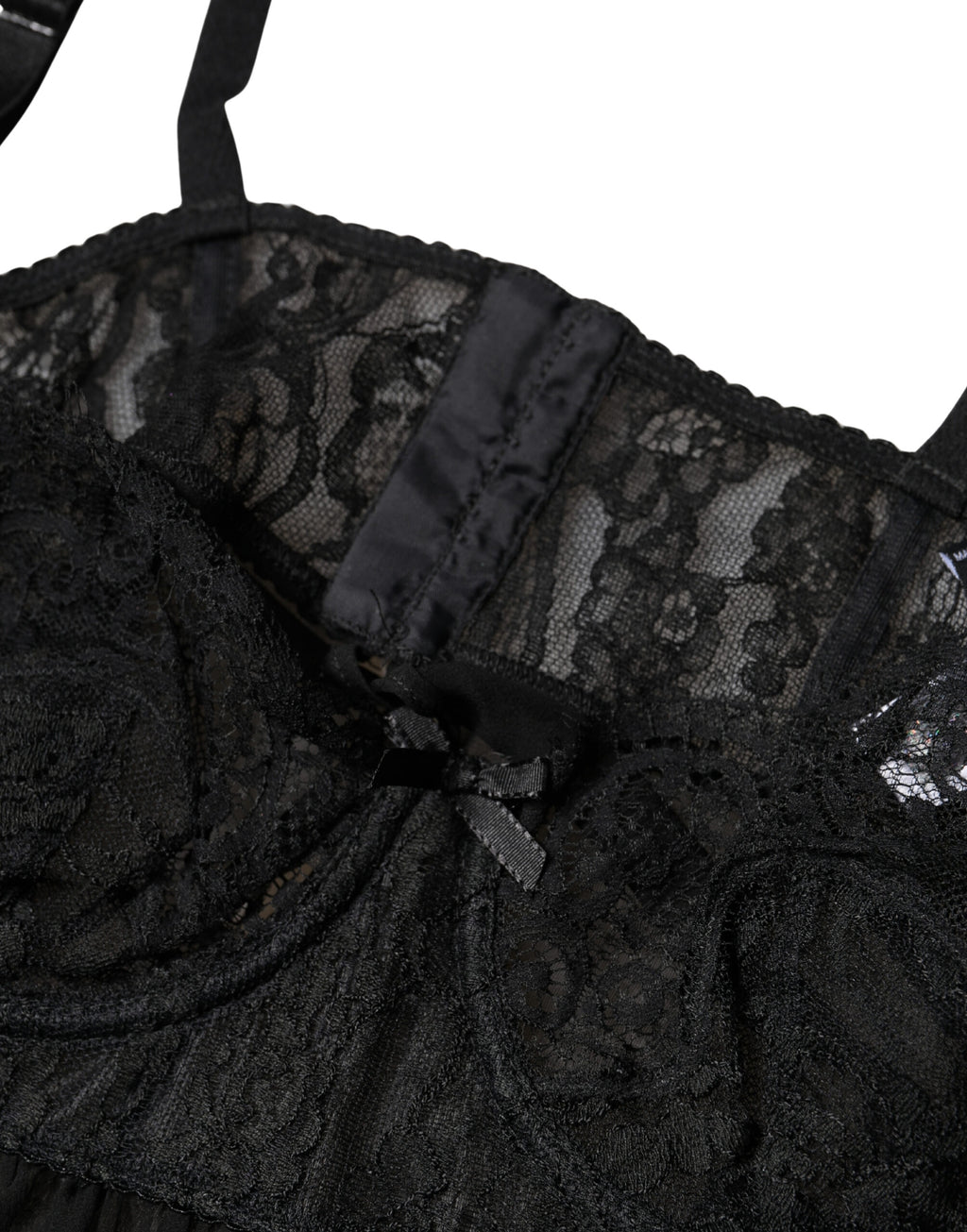 Dolce & Gabbana Black Silk Floral Lace Lingerie Top
