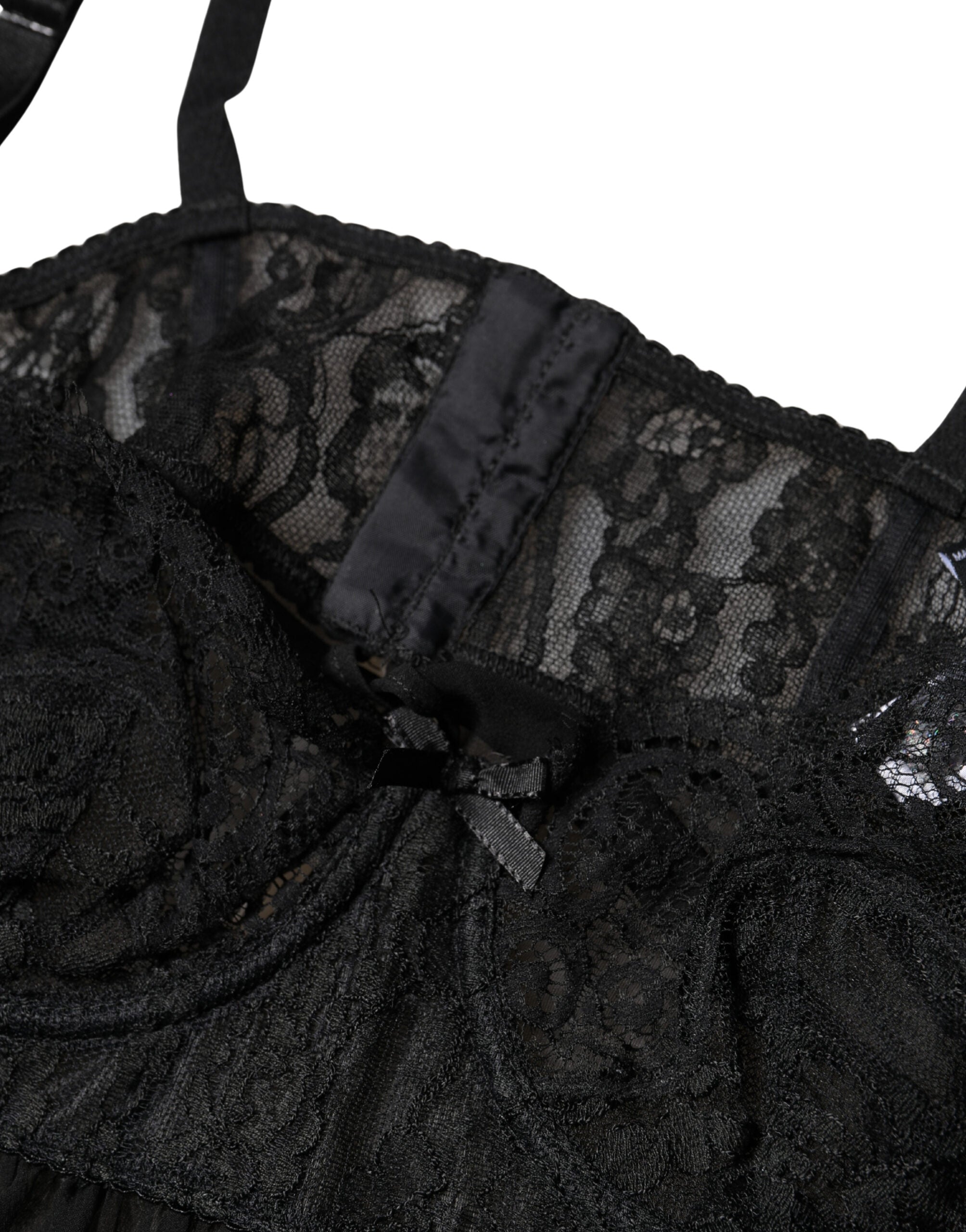 Dolce & Gabbana Black Silk Floral Lace Lingerie Top