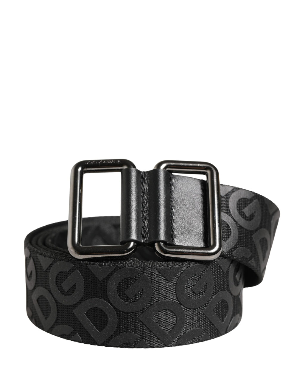 Dolce & Gabbana Black Belt with Logo Monogram and Silver Metal Buckle