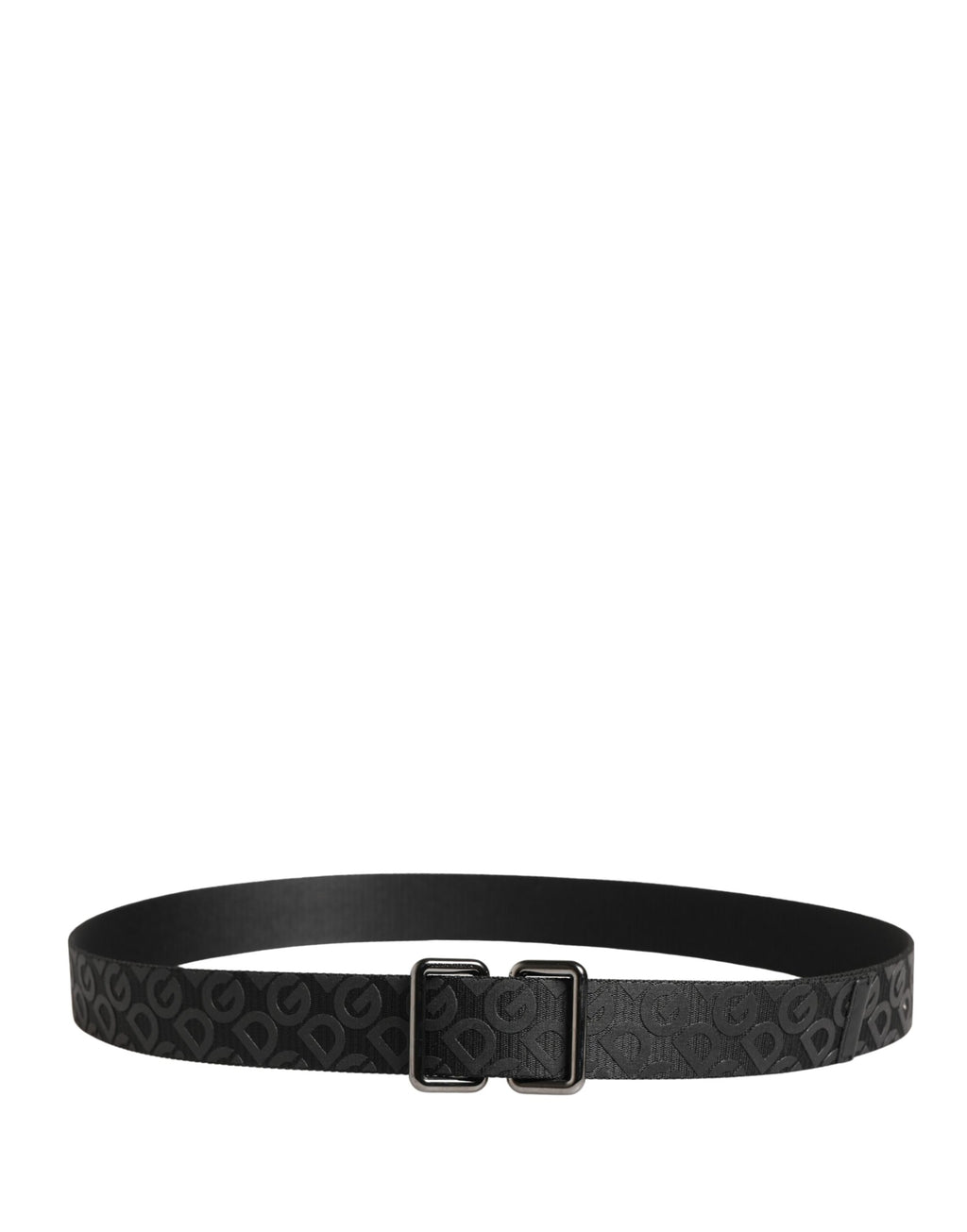 Dolce & Gabbana Black Belt with Logo Monogram and Silver Metal Buckle