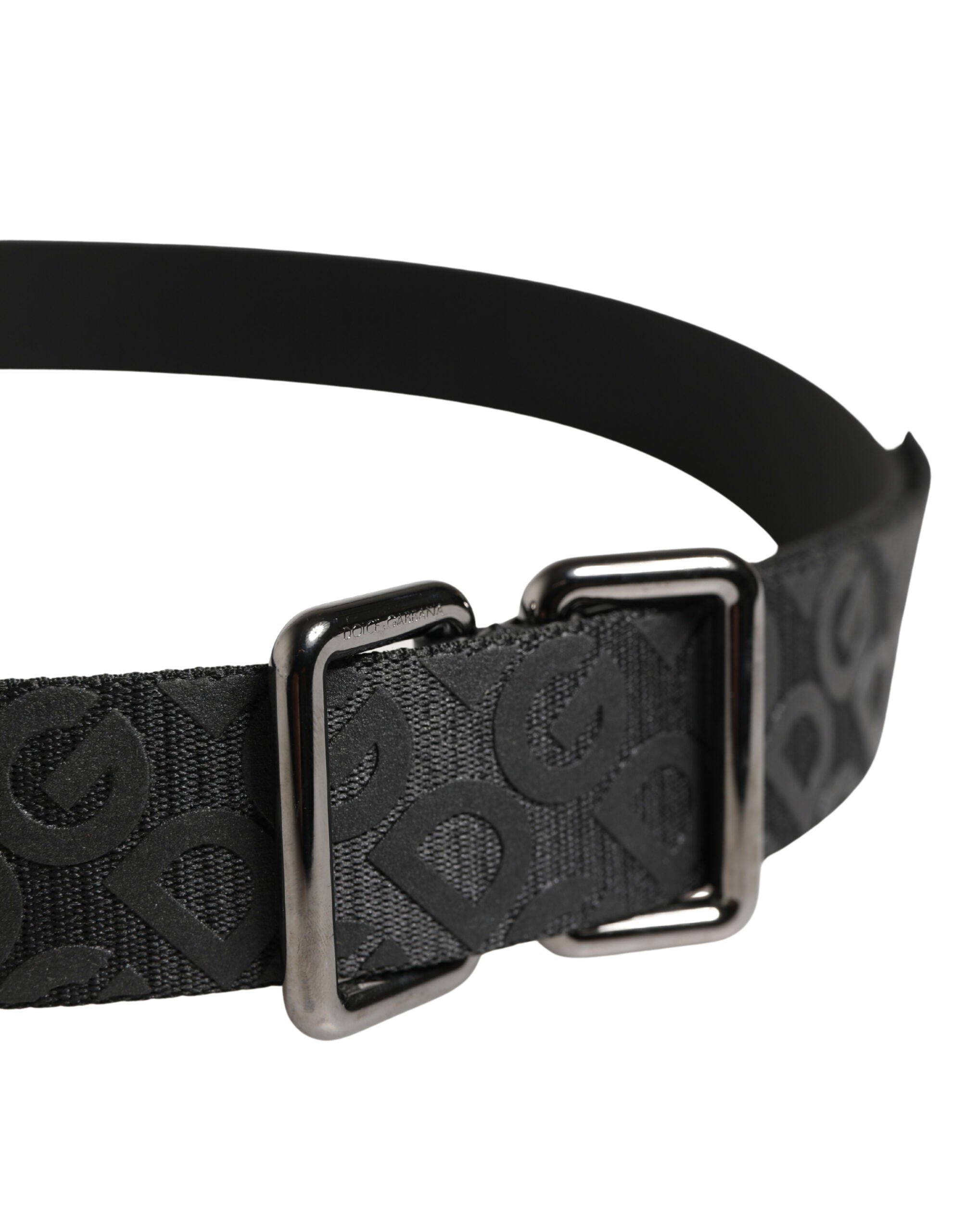 Dolce & Gabbana Black Belt with Logo Monogram and Silver Metal Buckle