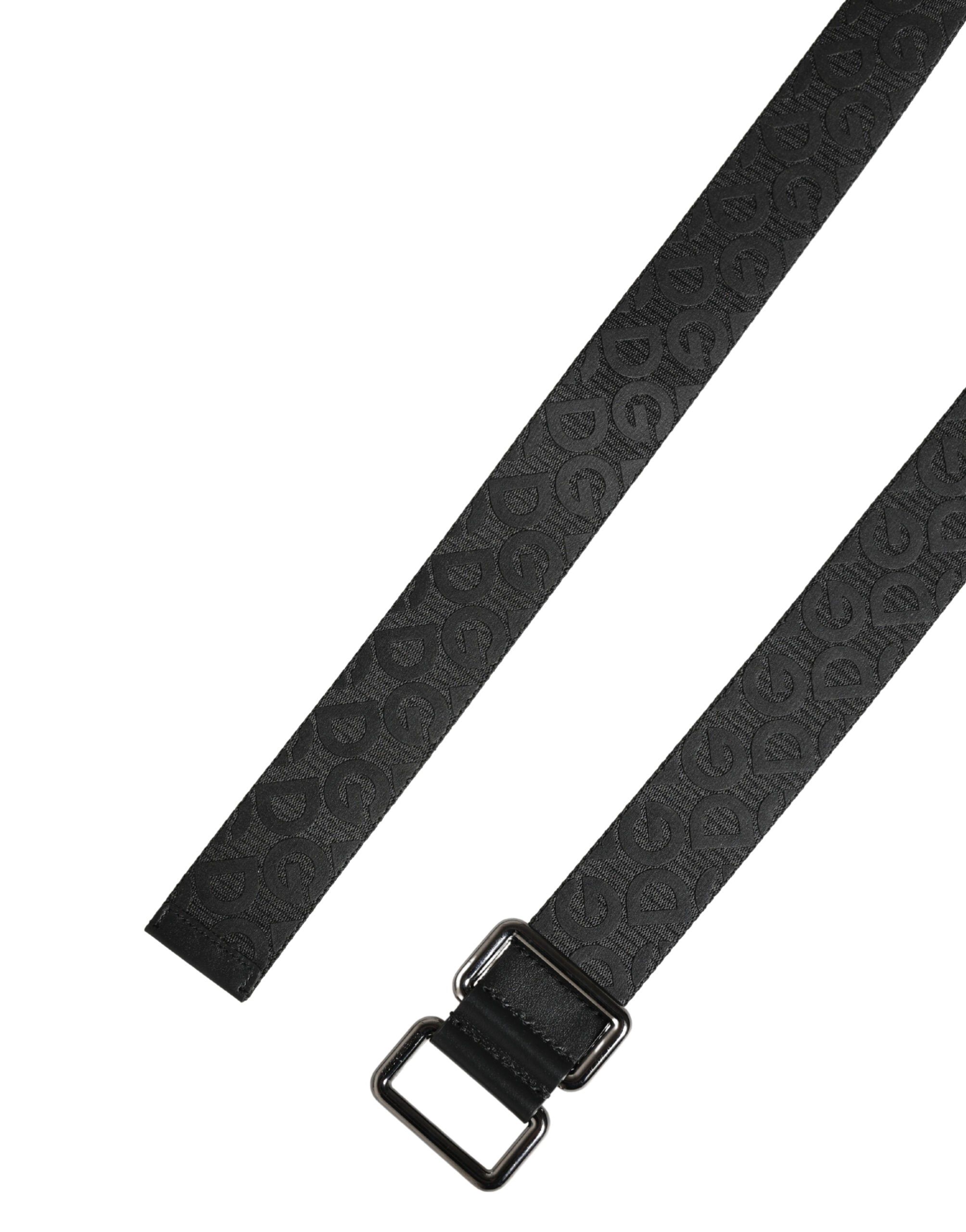Dolce & Gabbana Black Belt with Logo Monogram and Silver Metal Buckle
