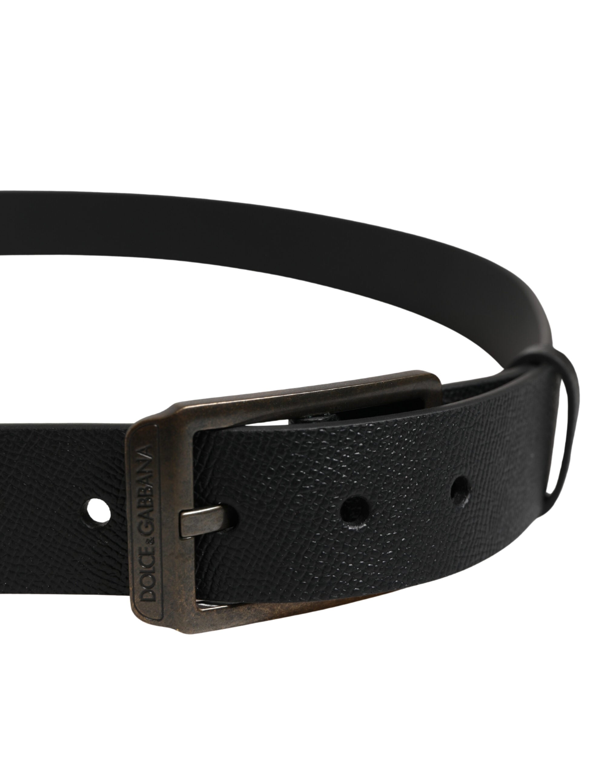 Dolce & Gabbana Black Calfskin Belt with Gold Metal Buckle