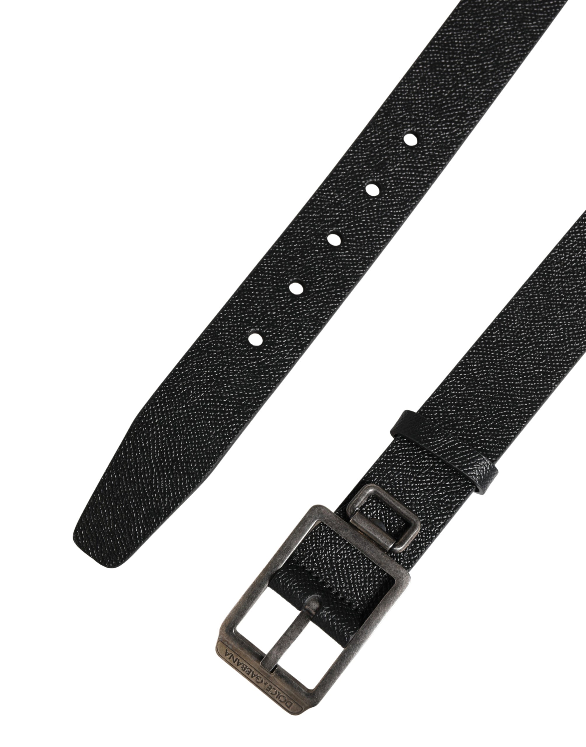 Dolce & Gabbana Black Calfskin Belt with Silver Metal Buckle