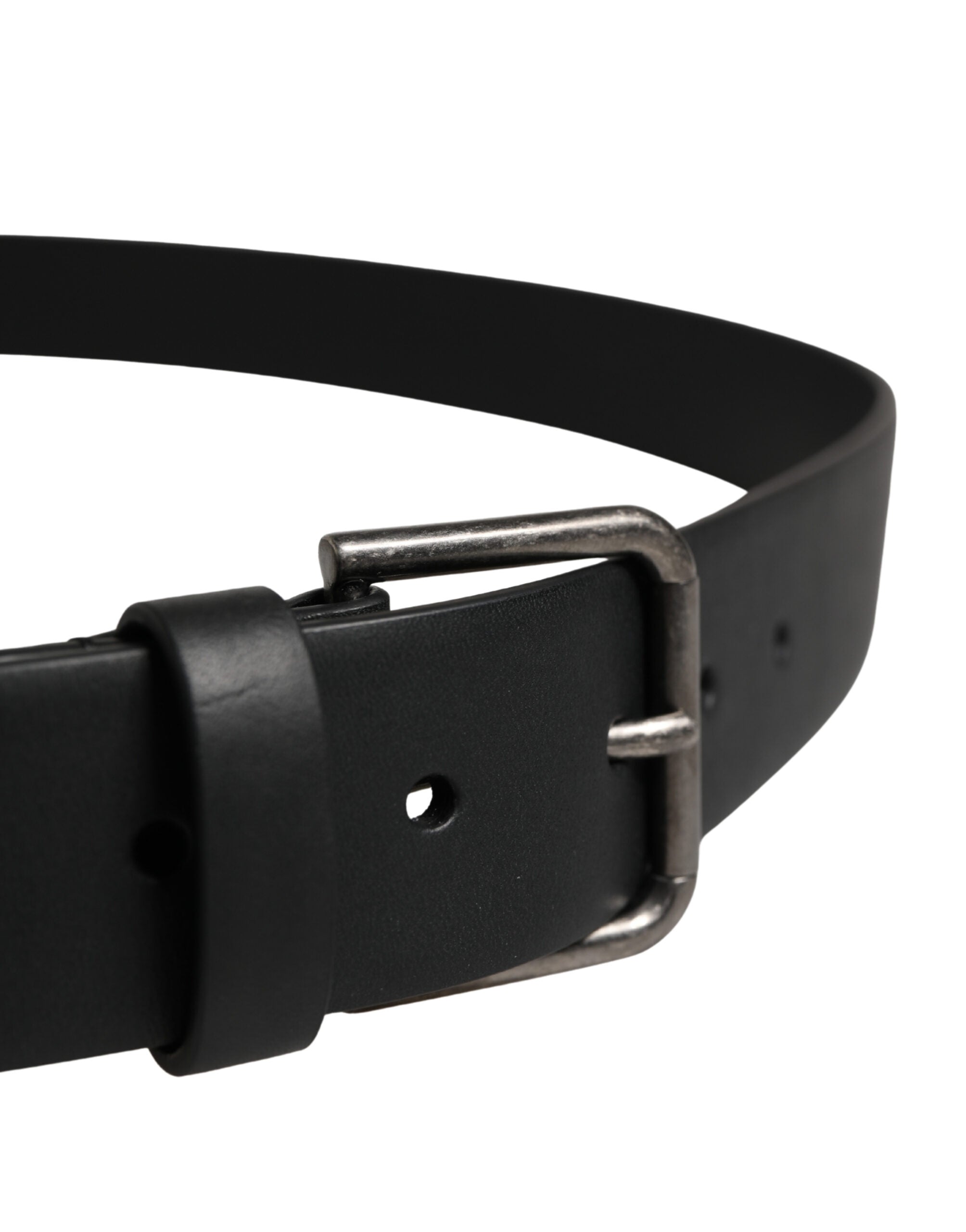Dolce & Gabbana Black Calfskin Belt with Silver Metal Buckle