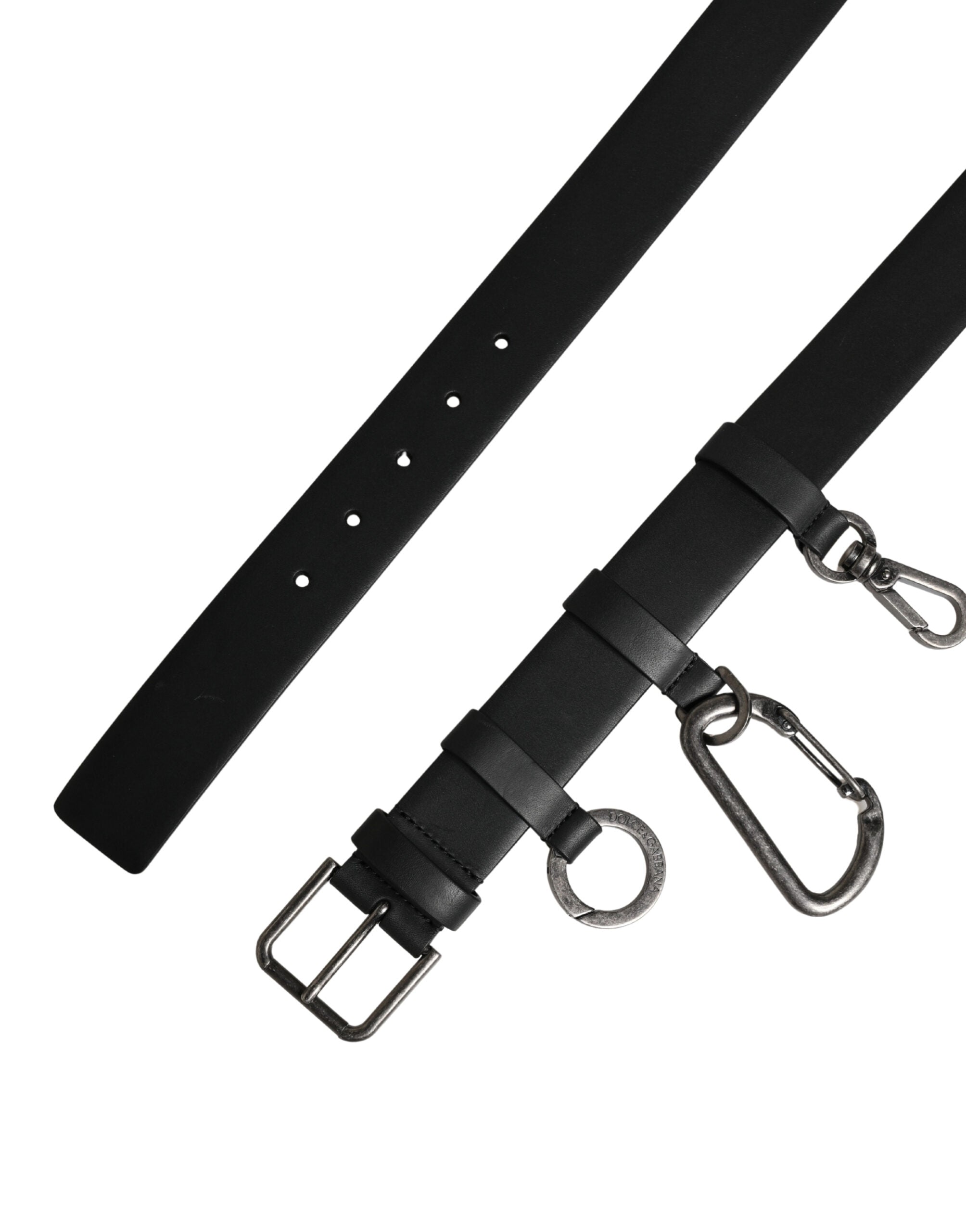 Dolce & Gabbana Black Calfskin Belt with Silver Metal Buckle