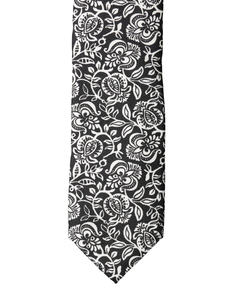 Dolce & Gabbana Black White Floral Fantasy Silk Tie Adjustable