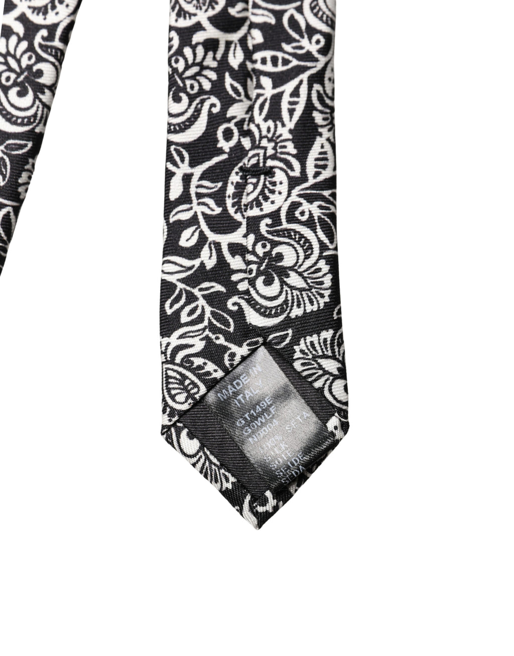 Dolce & Gabbana Black White Floral Fantasy Silk Tie Adjustable