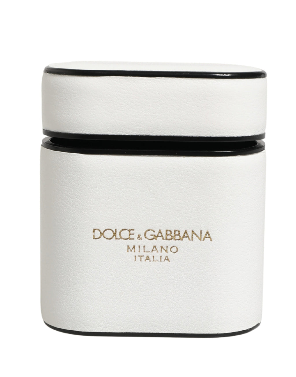 Dolce & Gabbana Weiße Kalbsleder-Logo-Print-Flip-Halterung für Airpods