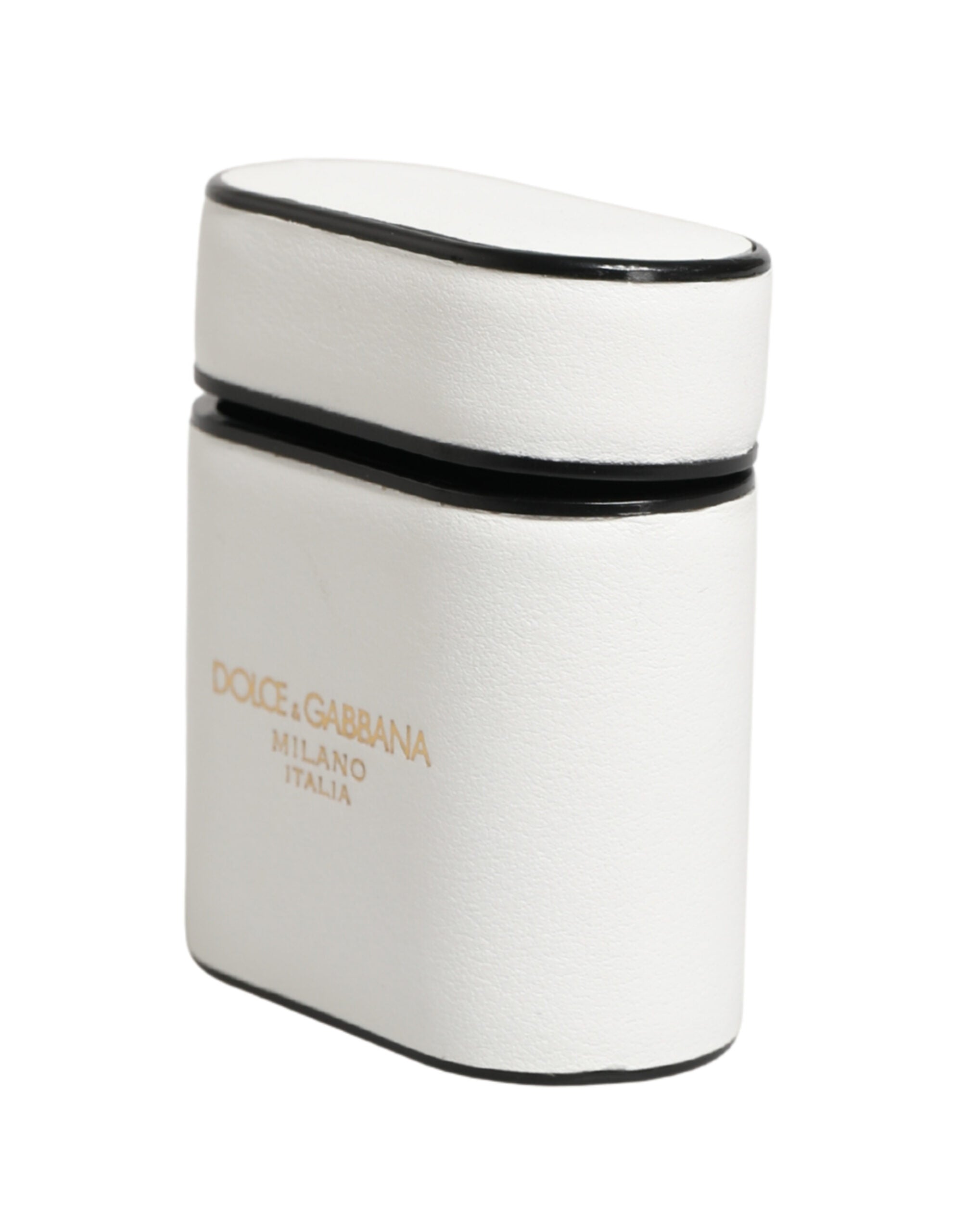 Dolce & Gabbana Weiße Kalbsleder-Logo-Print-Flip-Halterung für Airpods