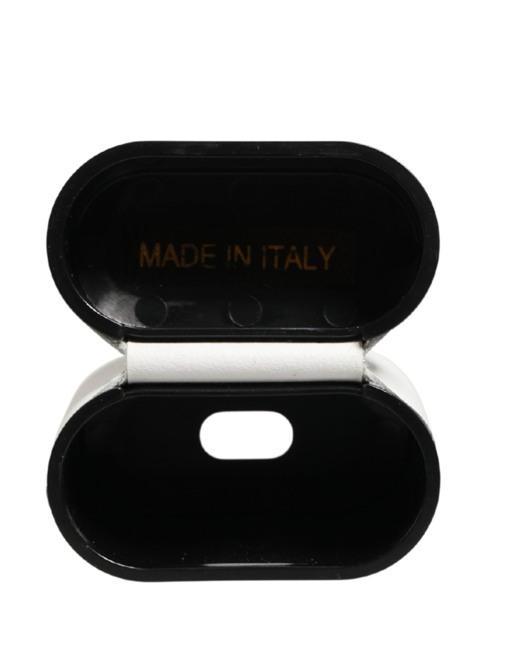 Dolce & Gabbana Weiße Kalbsleder-Logo-Print-Flip-Halterung für Airpods