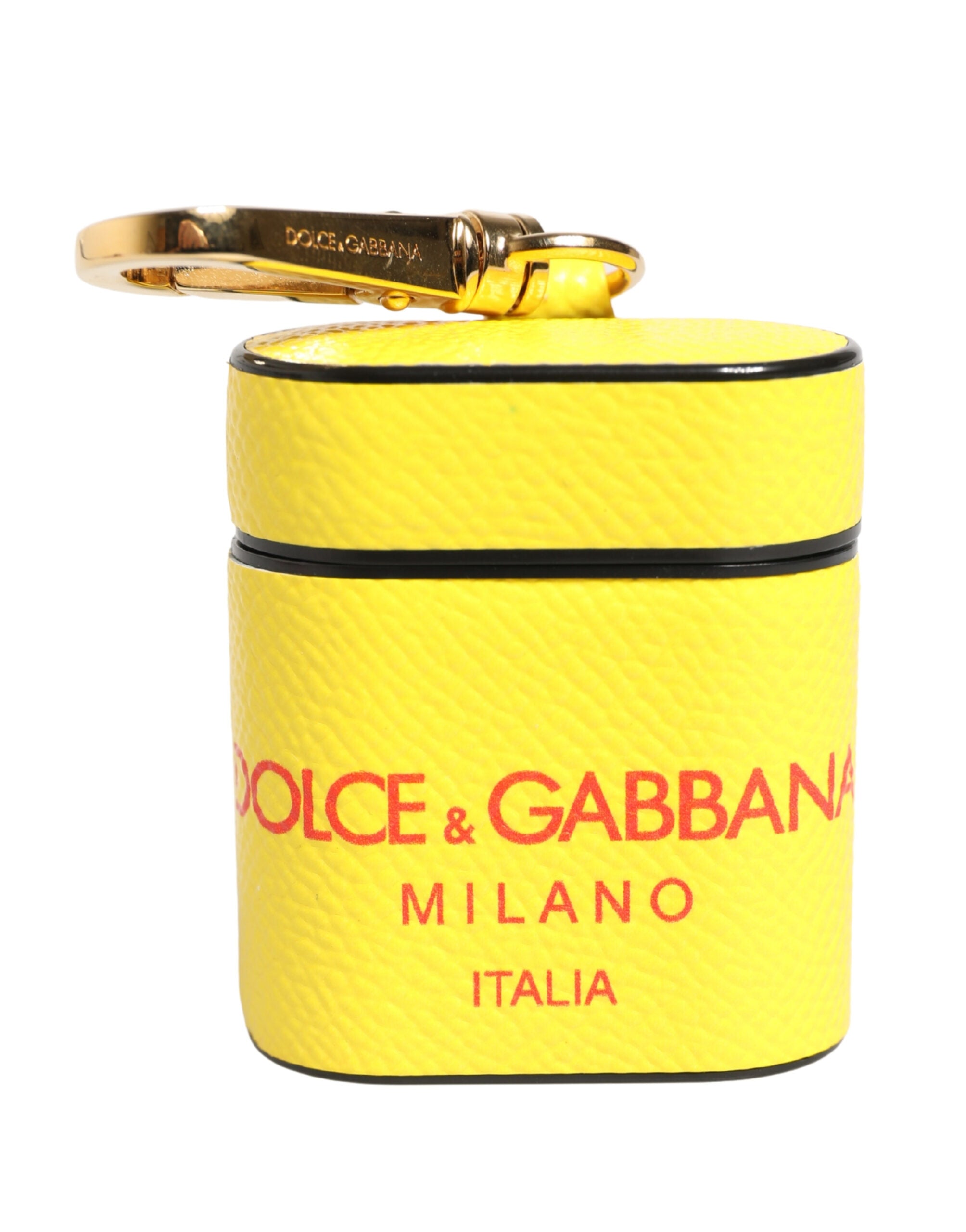 Dolce & Gabbana Yellow Calfskin Logo Flip Holder Strap AirPods Case