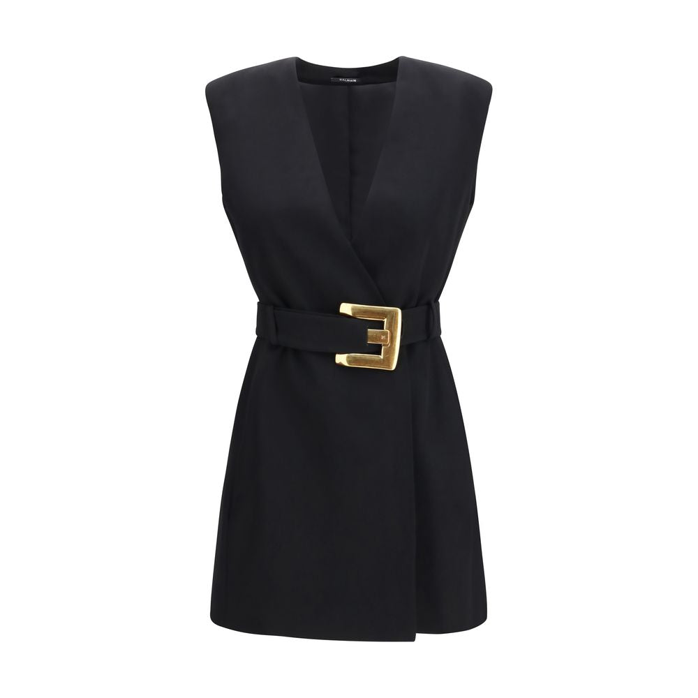 Balmain Schwarzes Cocktailkleid aus Fleece-Wolle
