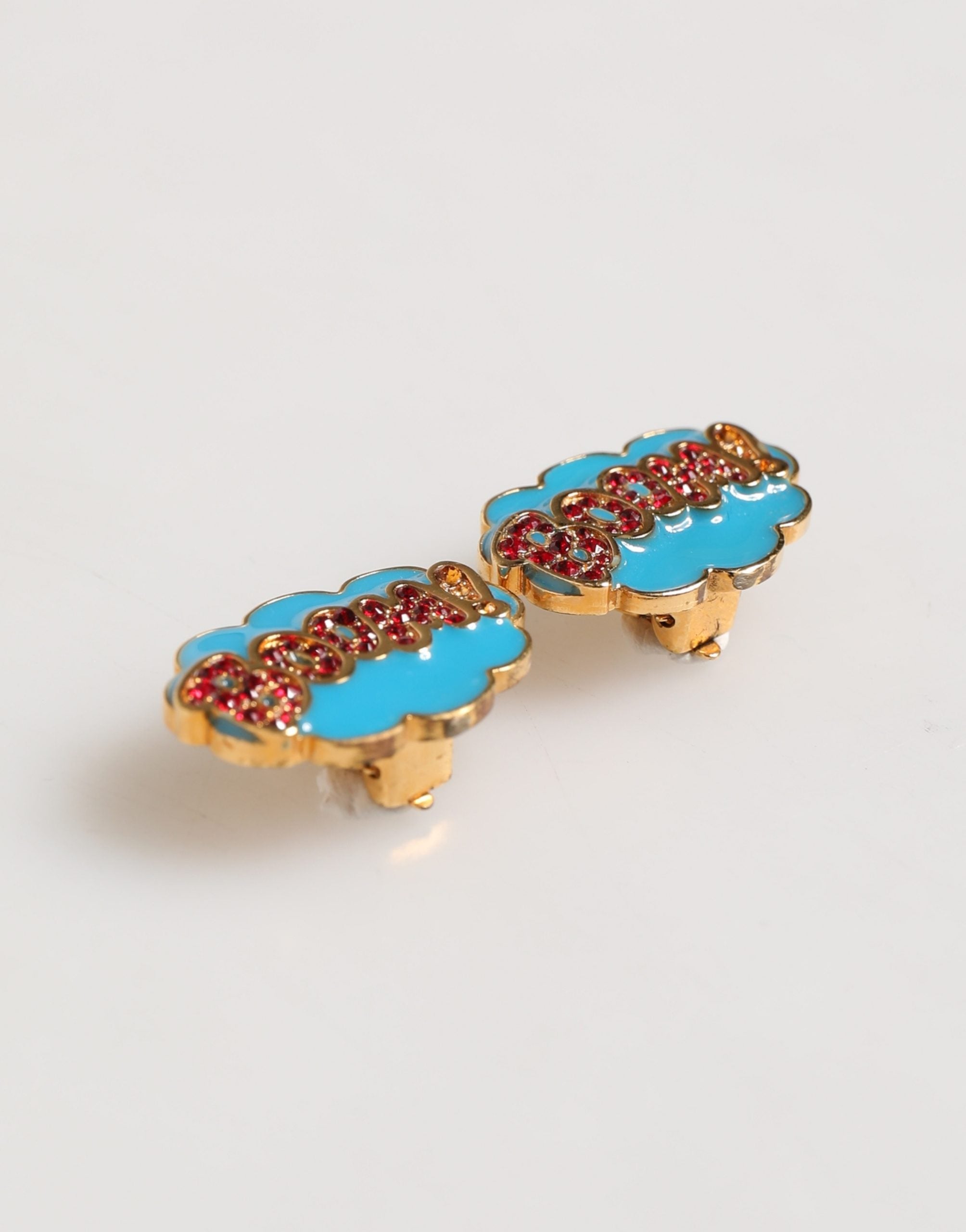 Dolce & Gabbana Gold Brass BOOM Cartoon Crystal Clip-On Earrings for Women