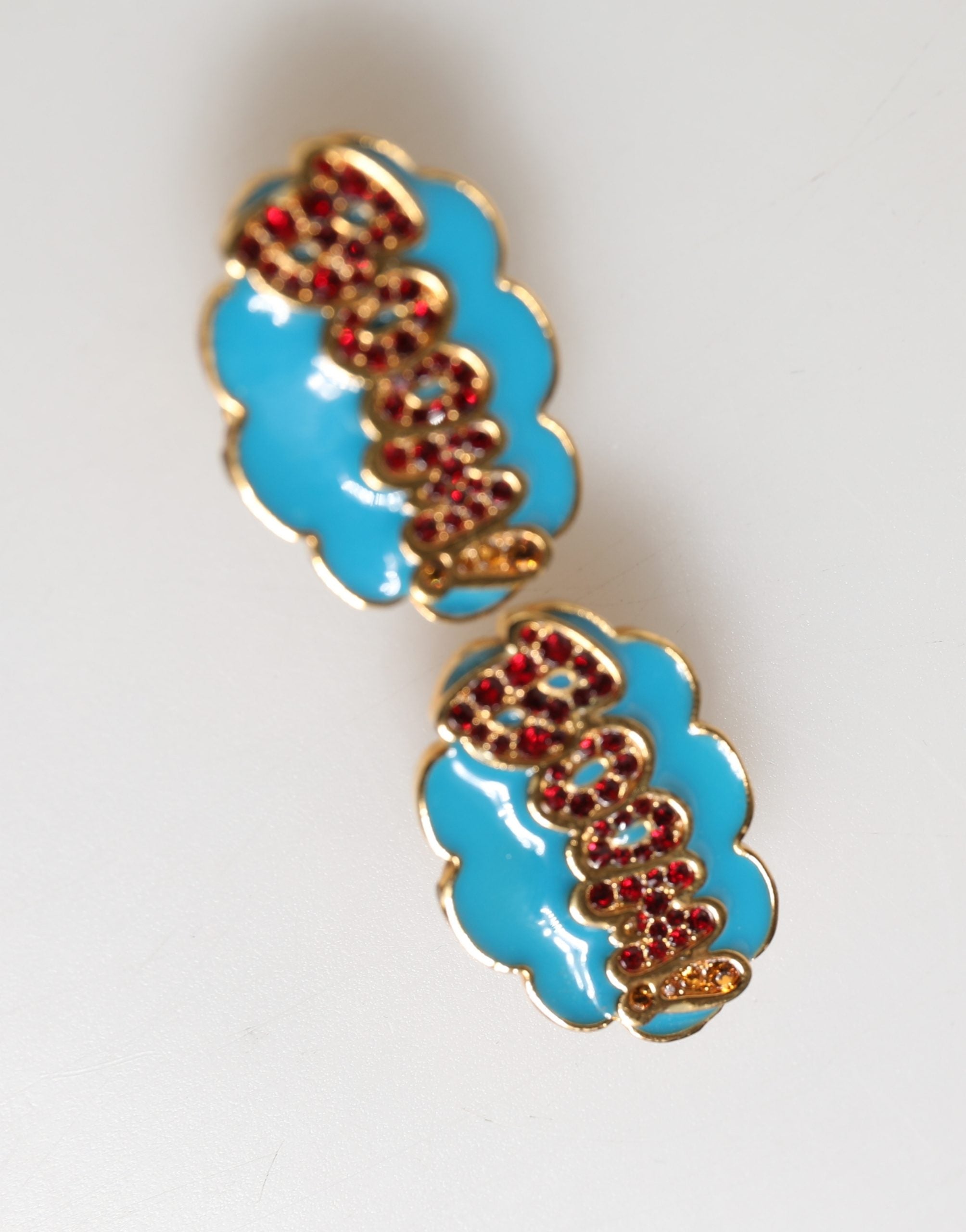 Dolce & Gabbana Gold Brass BOOM Cartoon Crystal Clip-On Earrings for Women