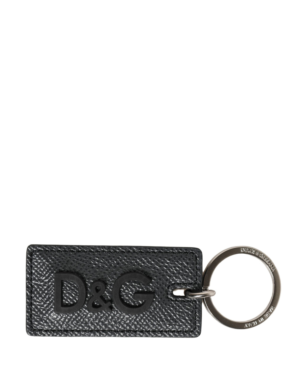Dolce & Gabbana Black Calfskin D&G Logo Metal Ring Keychain