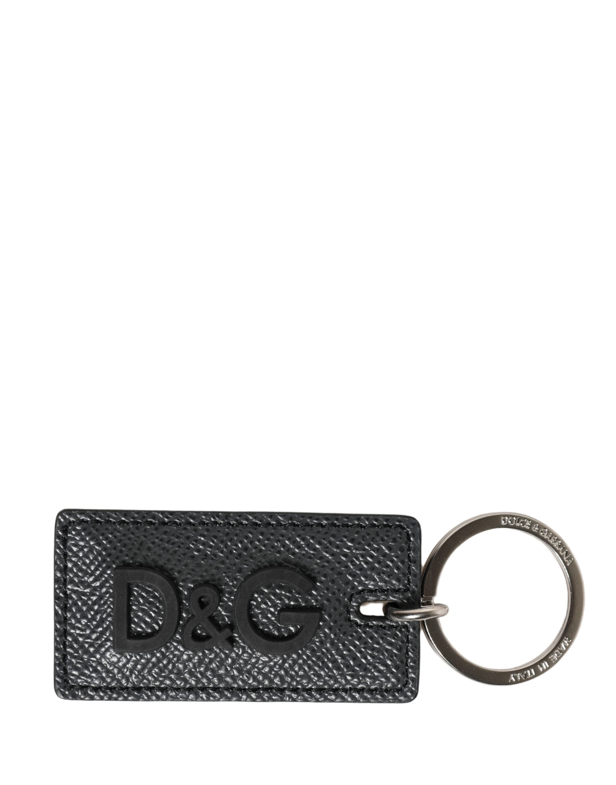 Dolce & Gabbana Black Calfskin D&G Logo Metal Ring Keychain