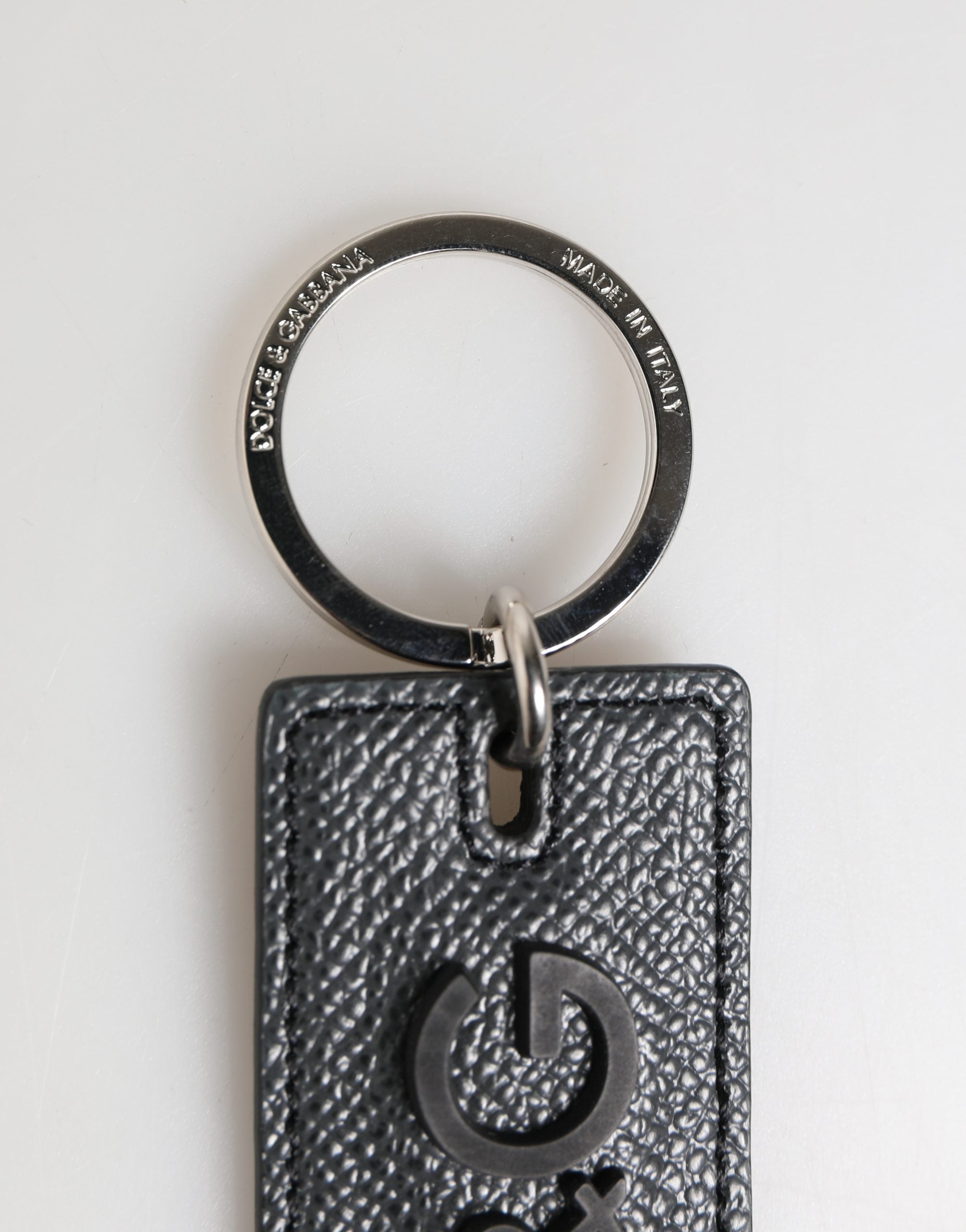 Dolce & Gabbana Black Calfskin D&G Logo Metal Ring Keychain